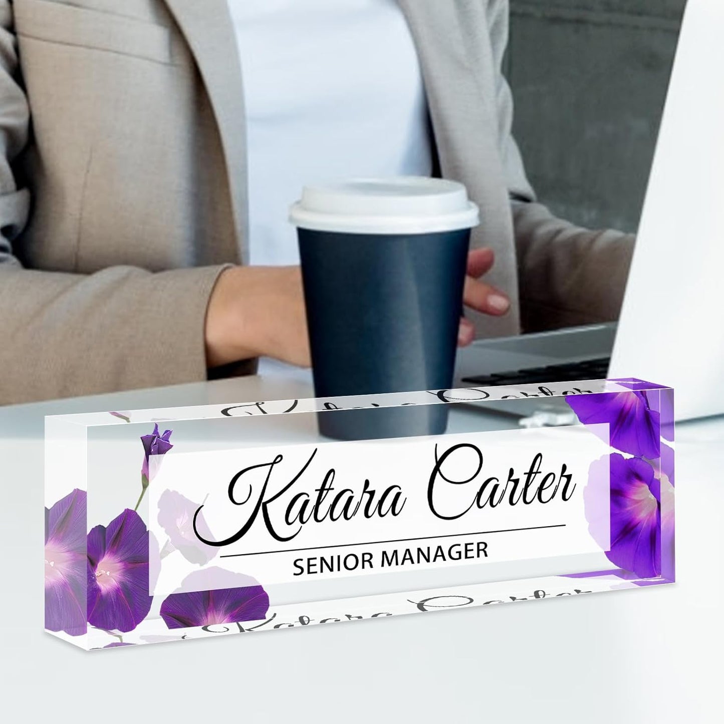 Name Plate for Desk Personalized, Acrylic Desk Decorations, Employee Appreciation Gifts, Custom Office Gifts for Coworkers, Boss, Teacher, Nurse (Morning Glory)