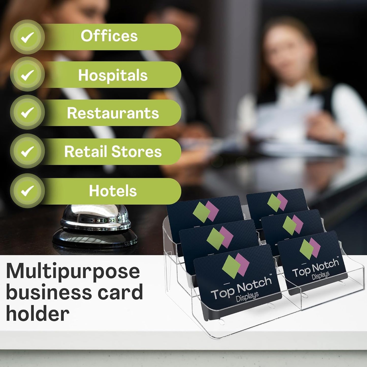 6 Pocket Clear Acrylic Business/Gift Card Holder, Fits standard-sized business cards or gift cards, For Use In Office, Retail, and Hospitality - Pack of 4