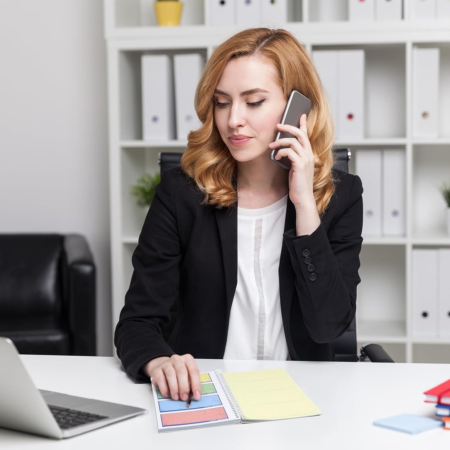 Sinmoe 1 Pcs Spiral Bound Phone Message Book with Carbon Copy 5-1/2" x 11" 2 Part Colorful Carbonless Telephone Message Pads Duplicate Spiral Phone Call Log Book for Business Office (Rose Red,Blue)