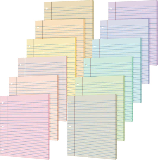 PerKoop 600 Sheets Colored Loose Leaf Paper 8.5" x 11" college ruled Lined 3 Hole Punched notebook Filler Paper for 3 Ring Binders Office School Supplies (Aesthetic Color)