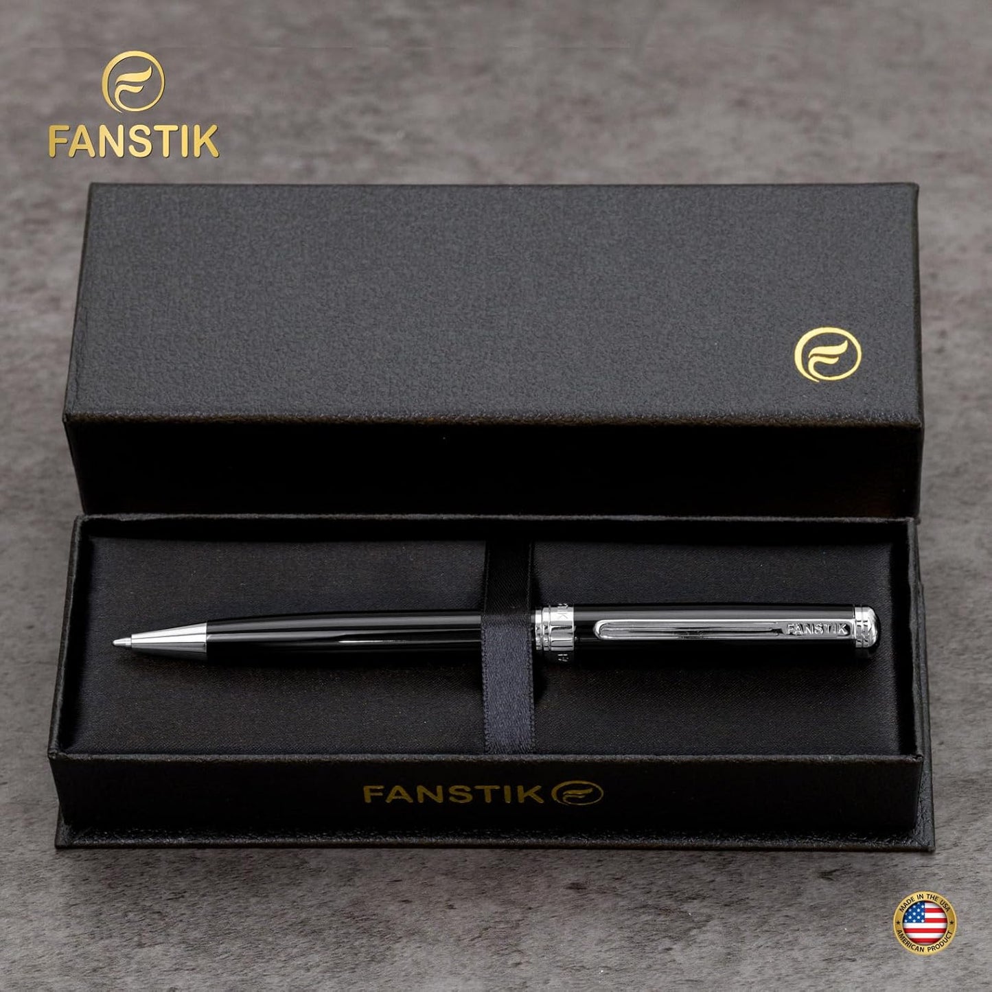Customized Black & Silver Luxury ballpoint pen (Made In USA) fancy gift set for women, Real 24K Gold Plating, Professional executive pen gift set for men (Lux Custom-BallPoint Black-Silver)