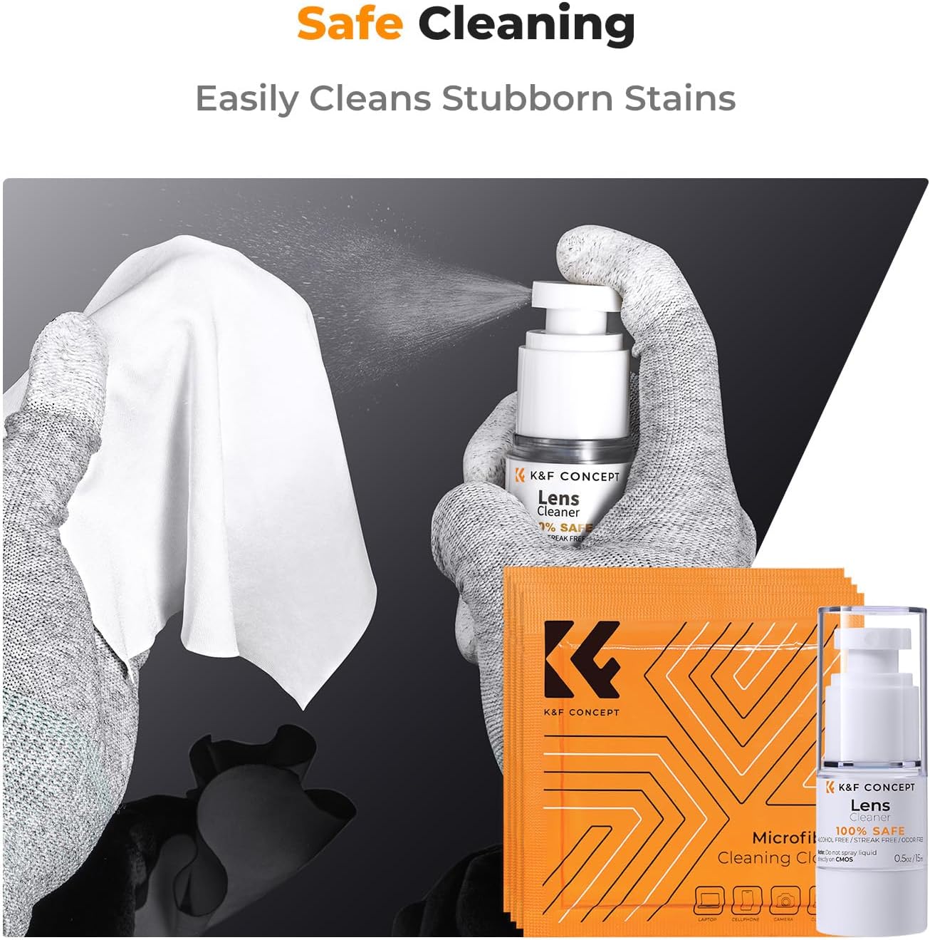 K&F CONCEPT 10-in-1 Camera Lens Cleaning Kit for DSLR Camera Lens Filter Cell Phones with Advanced Silicone Air Blower*1+Short Nozzle*1+Long Nozzle*1+Cleaning Cloth*6+Cleaning Pen*1+15ML Cleaner*1