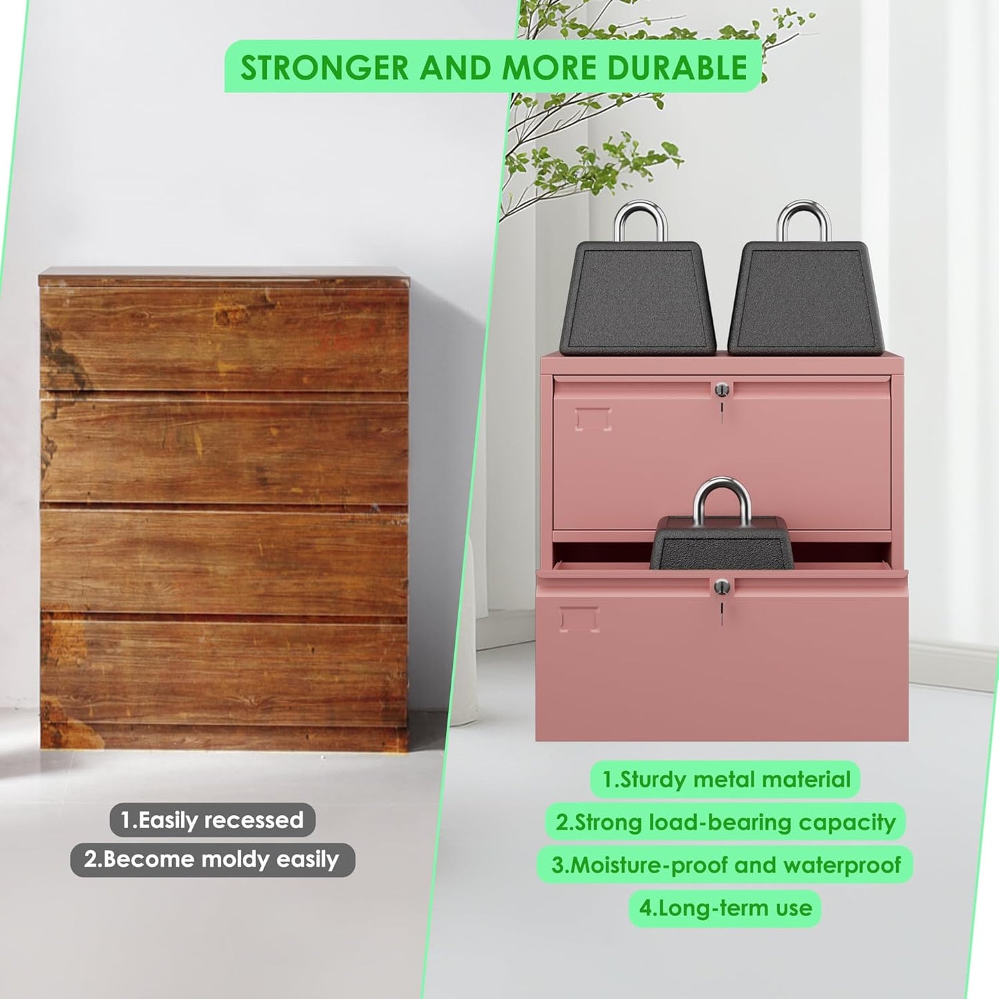 2 Drawer Lateral File Cabinet, Metal Wide Filing Cabinet with Independent Locks, Home Office Furniture for Hanging Files Letter/Legal/F4/A4 Size, Assembly Required, Pink