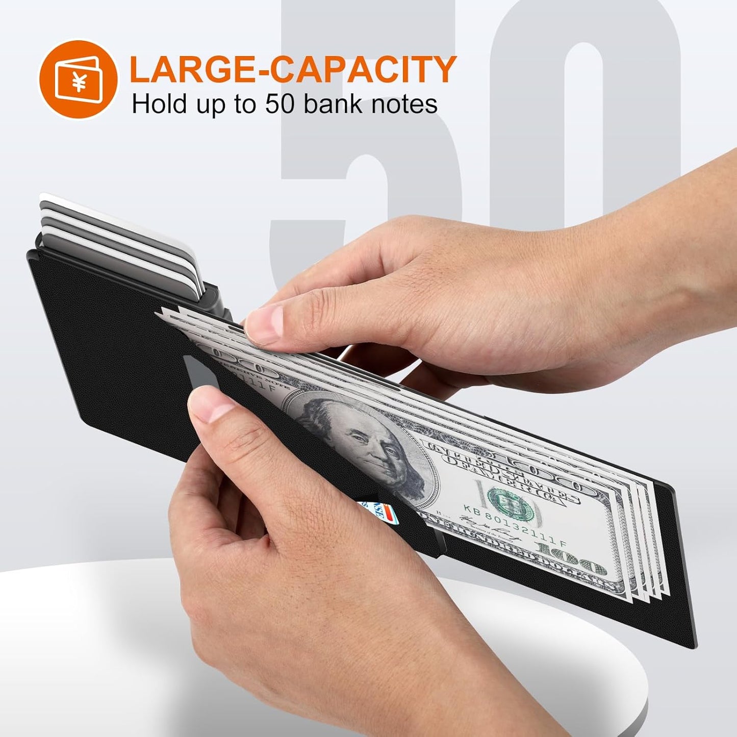 Mens Wallet Card Holder - Pop Up Aluminum Case, Premium Flexible Microfiber Leather, Smart Wallet for Men, RFID Blocking, Slim, Minimalist, Front Pocket - 9-14 Card Capacity | ID Window | Cash Slot