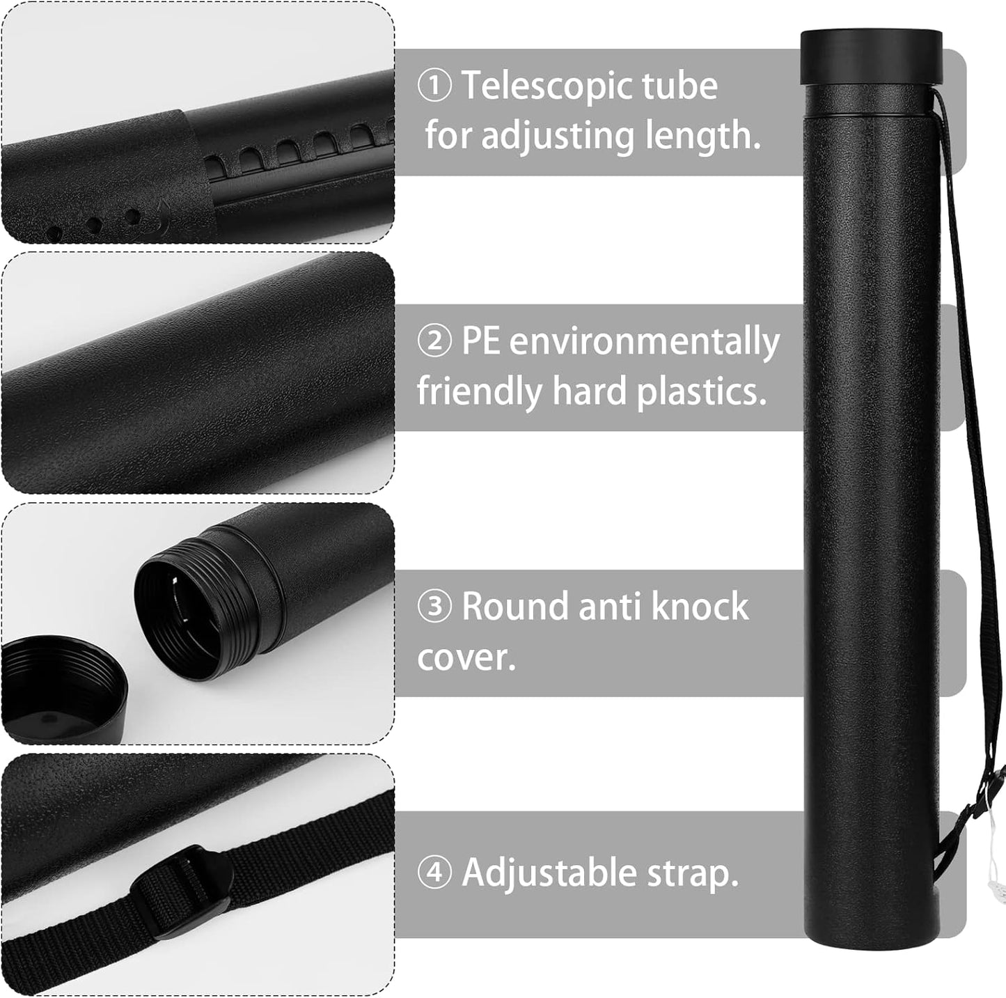 DEWEL Poster Tubes with Strap, Poster Documents Storage Tube, Extendable Tube for Blueprint Holder, Art Storage Drafting Transport Tube, Expands from 22 to 34 inches, Black/Brown 3 Packs