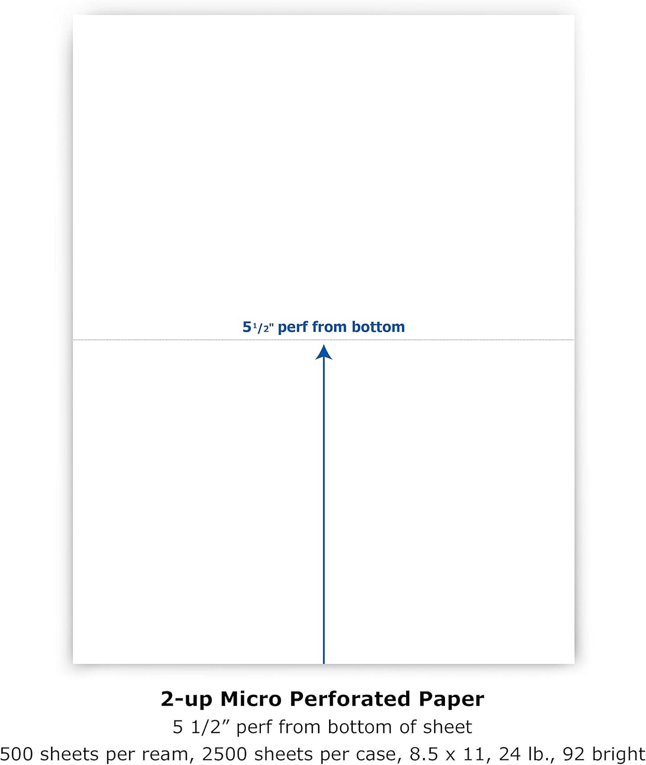 PrintWorks Professional Half Sheet Perforated Paper 8.5” x 11” - Perfect For W-2, 1099, & Statement Use - Made in the USA - 2500 Sheets - 20 lb - A5 Paper - Printer Compatible - White (04116C)