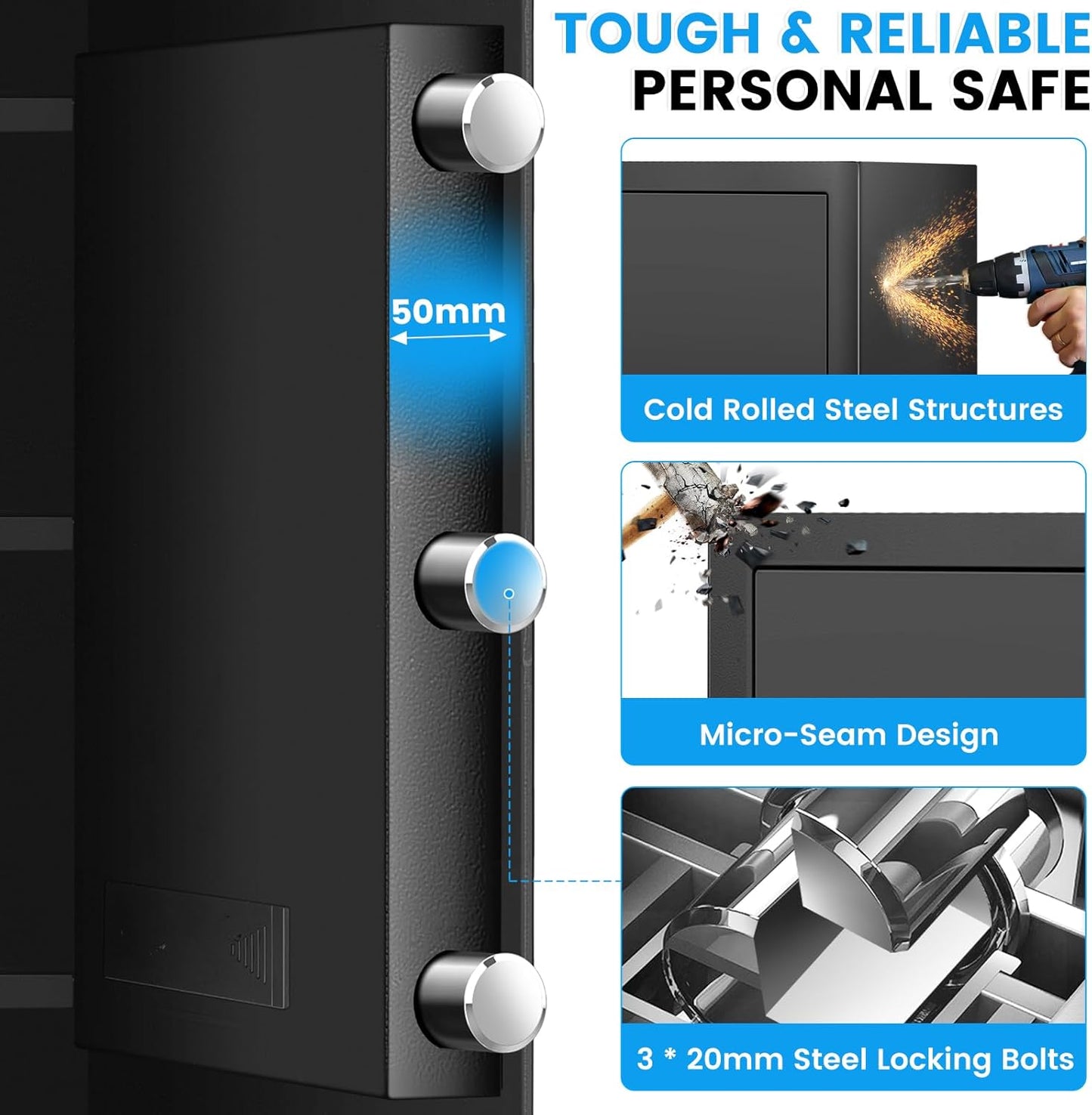 4.3 Cuft Large Home Safe, Safe Box with Fireproof Waterproof Bag, Anti-theft Digital safety Box with Programmable Keypad Keys, Smart Alert, Mute Mode, Security Safes for Documents Valuables