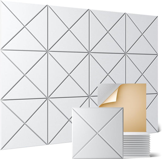 Sonicism 12 Pack X-Lined Acoustic Panels with Self-Adhesive, 12"X 12"X 0.4" Sound Proof Foam Panels, Decorative Soundproof Wall Panels, Sound Absorbing Tile for Home & Offices, White