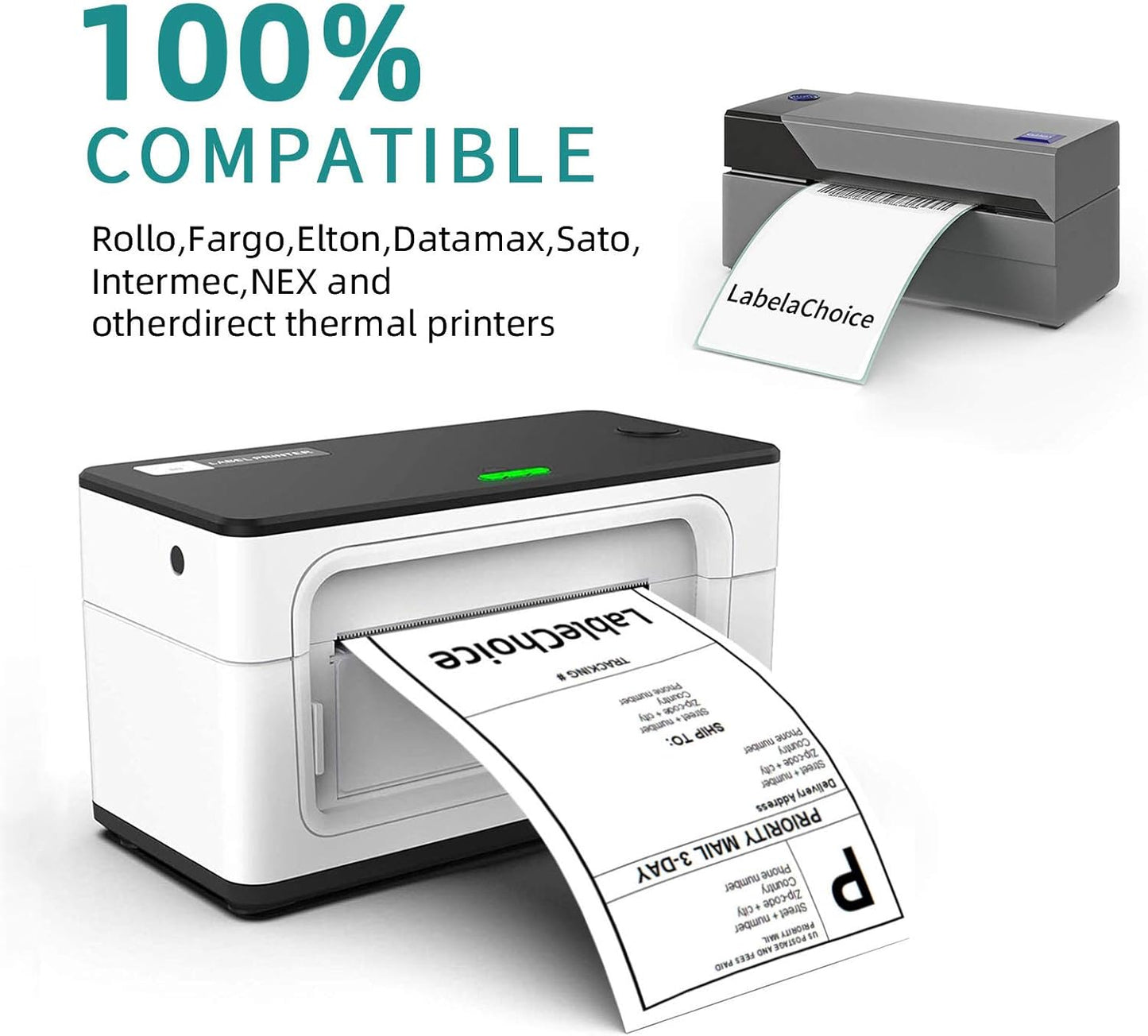 4 Stacks 2000 Labels 4" x 6" Fanfold Direct Thermal Labels with Perforated line, Permanent Adhesive, White Mailing Shipping Labels Compatible with Zebra, Rollo, Munbyn (500 Labels/Stack)