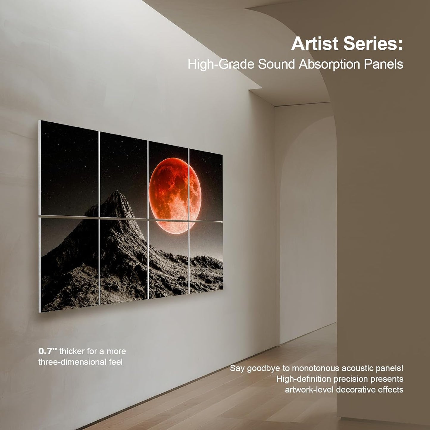 UMIACOUSTICS 8 Pcs 0.7Inch Thick Art Acoustic Panels, Total 47.2” x 31.5” Decorative Acoustical Wall Panels, Sound Absorbing Art Panels for Home, Office, Hotel, Rugged-Moonstone