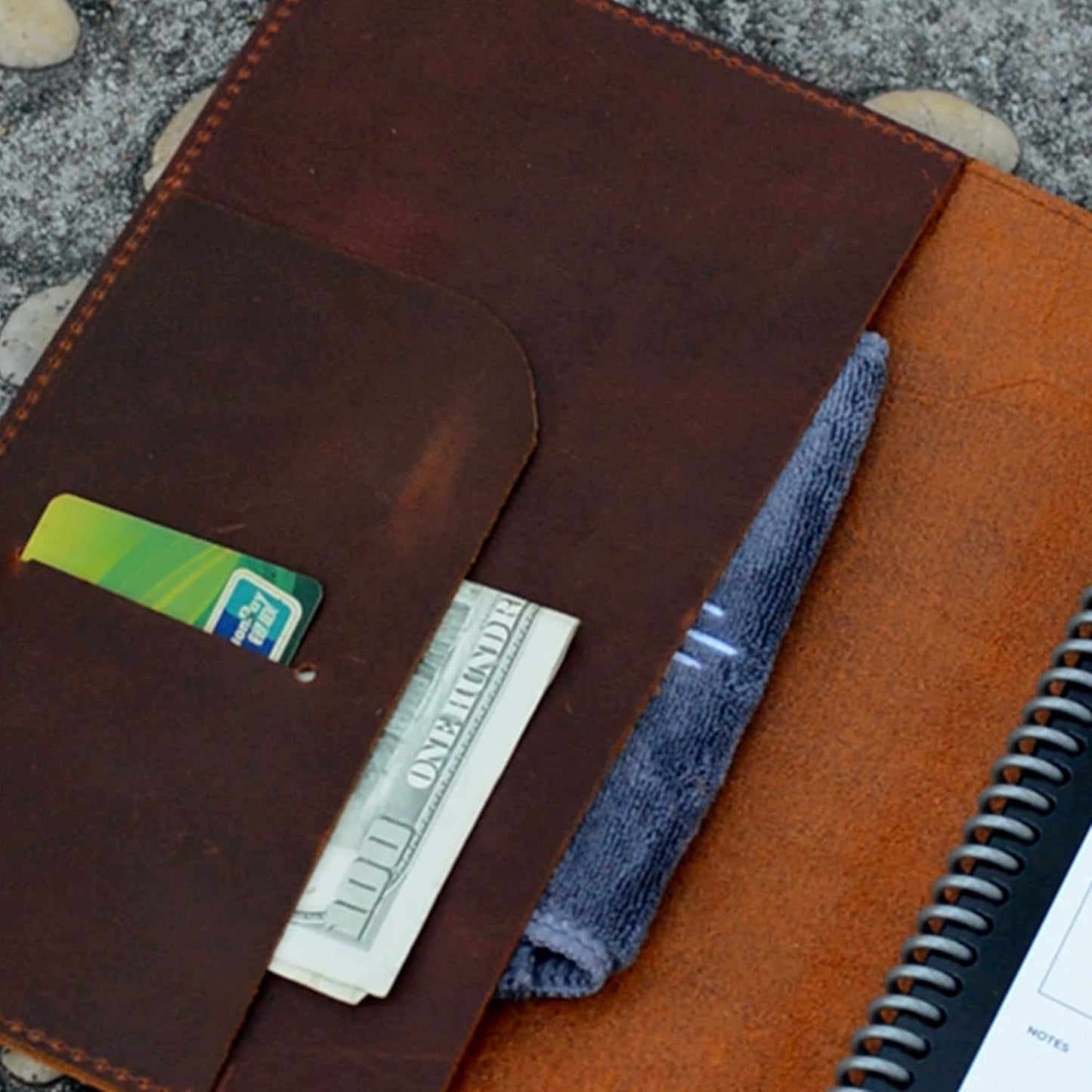 JJNUSA Compatible with Rocketbook Cover Smart Business Genuine Leather Notebook Cover for Everlast, Fusion, Wave, Moleskin A5 with Pen Loop & Business Card Holder, Executive 6" x 8.8" Brown