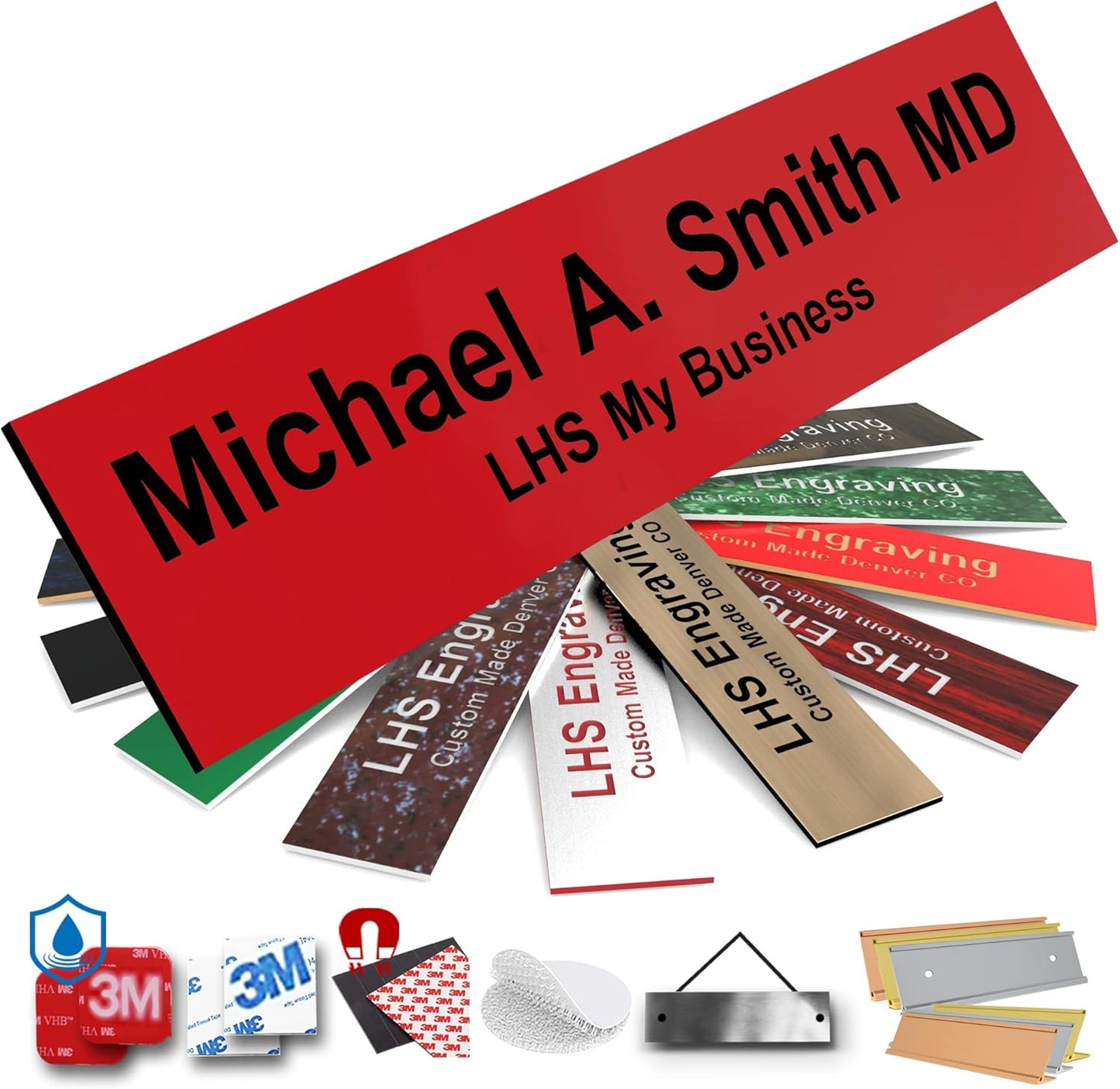 Engraved Custom Door Plate Red Plastic Office Door Sign with Black Letters - Made in USA 2x6 B14