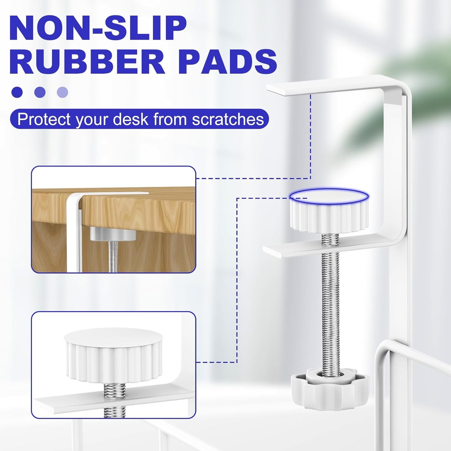 Under Desk Cable Management Tray, 15.7'' No Drill Steel Cable Tray Organizers, Wire Management Tray Cable Rack with Clamp Mount, Metal Under Desk Tray with Wire and Cord Organizer White（1pack
