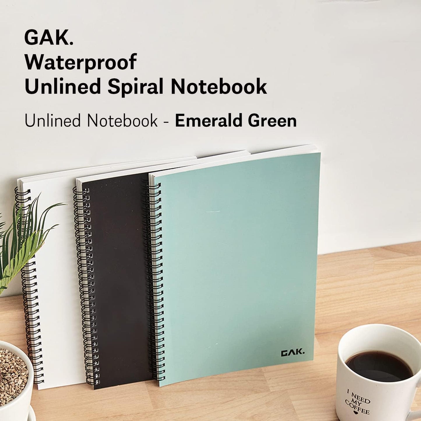 GAK. Stone Paper Notebook | No Lines Spiral Notebook Waterproof Sheet Aesthetic Journal for Note Taking | Notebooks for Work & Aesthetic School Supplies | Medium Size, Green (5.8”x8.3”, 50 sheets)