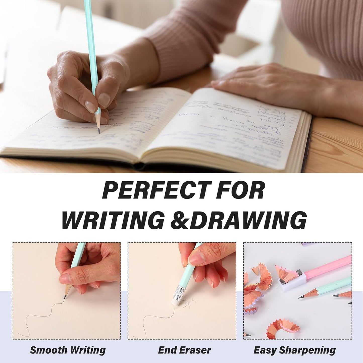 TecUnite 120 Pcs #2 HB Pencils with Eraser No 2 Unsharpened Wooden Hexagonal Pencils for Adults Gifts for School Exam art Learning Office Sketching(Pastel)