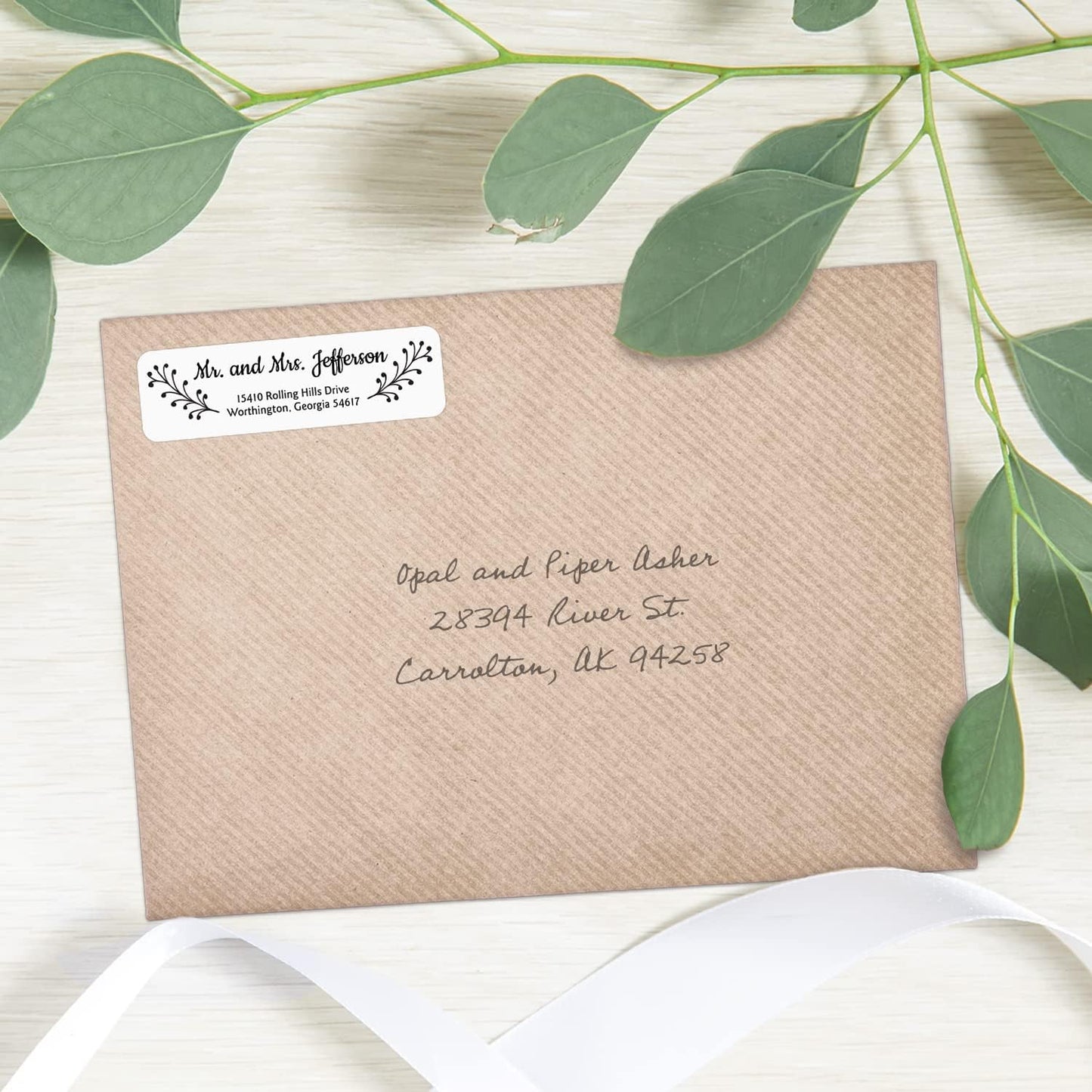 Modern Black and White Rolled Address Labels / 500 Personalized Return Address Labels/Designer Address Stickers in Elegant Plastic Dispenser