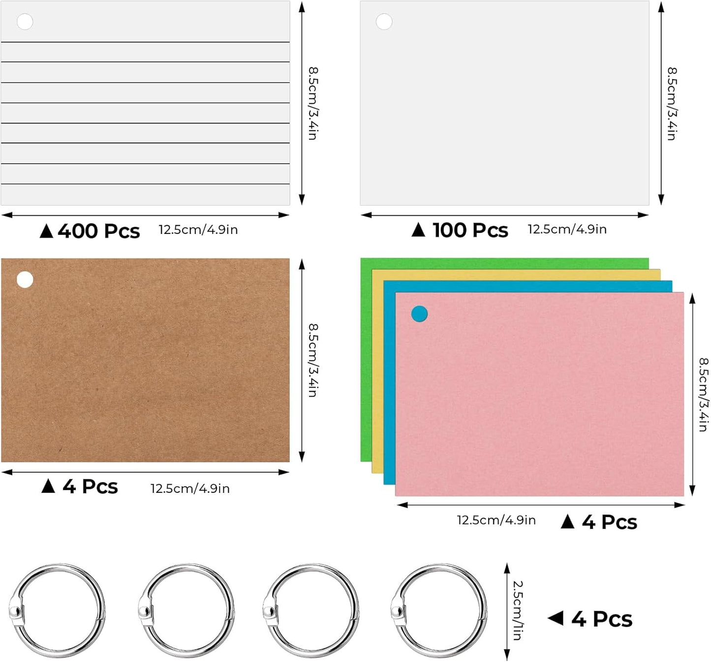 Ruled Flash Cards,500PCS Line Revision Cards, 3.5 x 5 in Index Cards,180GSM Heavy Index Note cards,White Record Cards for Student Essentials Learning Office Notecards Taking to do List Memo (White)