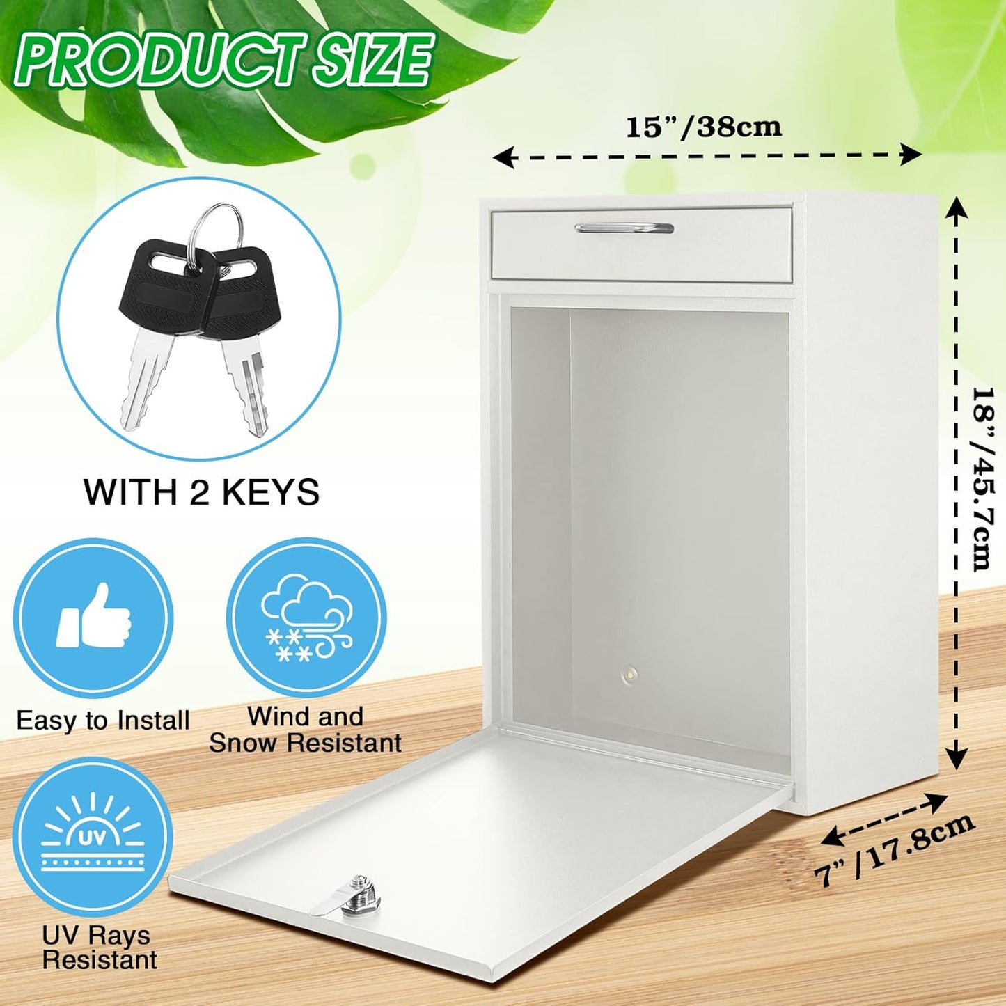 Locking Mailbox with Key for Outdoor 18 x 15 x 7 Inches Large Wall Mount Mail Box with Lock Security Mail Drop Metal Collection Boxes Hanging Secure Postbox(Creamy White)