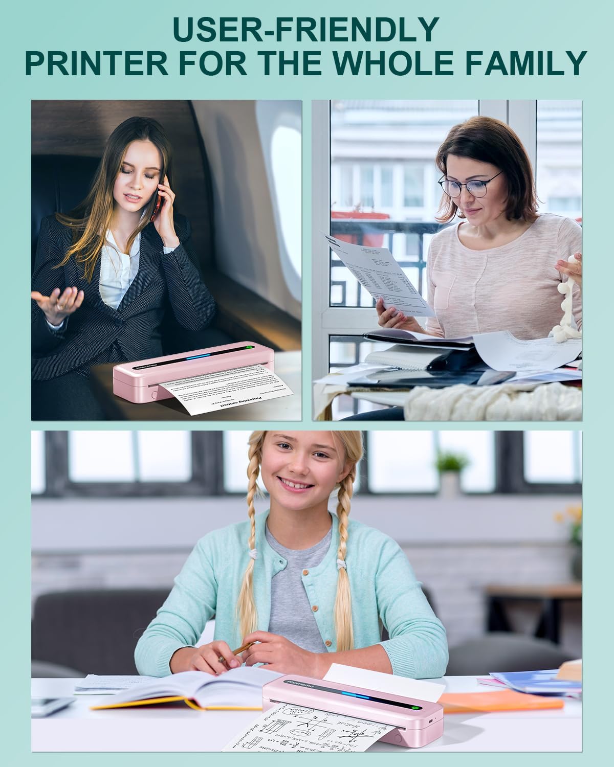 COLORWING Portable Printers Wireless for Travel, 300DPI Mini Compact Inkless Printer, Thermal Bluetooth Printer Compatible with Android and iOS Smartphone & Tablet & Laptop - Pink