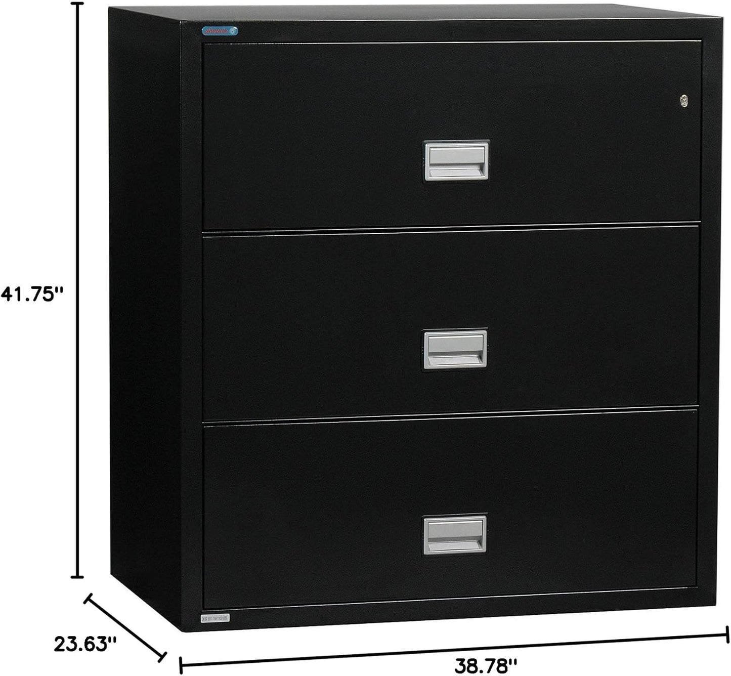 38 inch Wide 3-Drawer Lateral Fireproof File Cabinet – Legal and Letter Size Filing – Key Lock – Water Resistant – Fire Safe and Impact Rated – Black Finish – Model LAT3W38B
