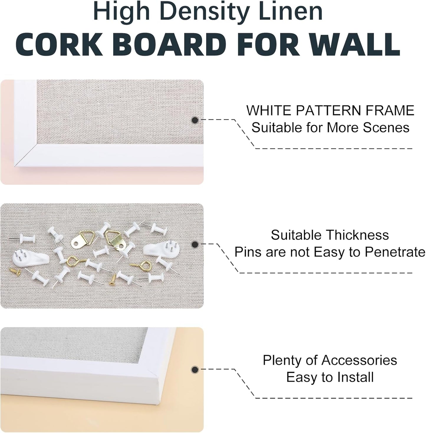 OWLKELA 24'' x 36'' Linen Bulletin Board, White Framed Corkboard, White Oak Frame Linen Cork Board, Vision Board and Decorative Hanging Pin Board