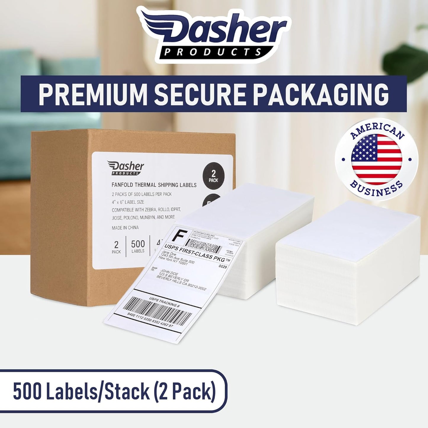 Thermal Shipping Labels 4x6, 500 Fan-Fold and Perforated Two Pack, Commercial Grade with Permanent Adhesive, Direct Thermal Printer Label Compatible with Zebra, Rollo, iDRPT, Polono, MUNBYN, Elton