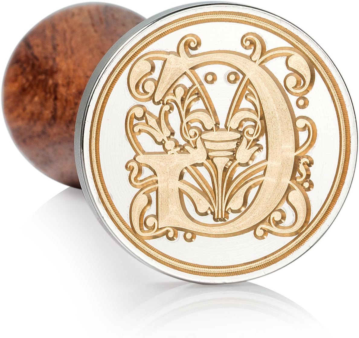 Mceal Wax Seal Stamp, Large Seal 1 1/5"(30mm) Dia, Silver Brass Head with Wooden Handle, Regal Letter A to Z Series (Letter G)