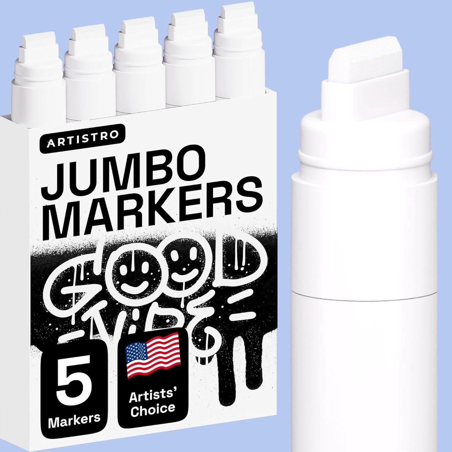 ARTISTRO 5 White Jumbo Markers Acrylic Markers with 15mm Jumbo Felt Tip for Murals Tagging Posters Art Journals & Calligraphy