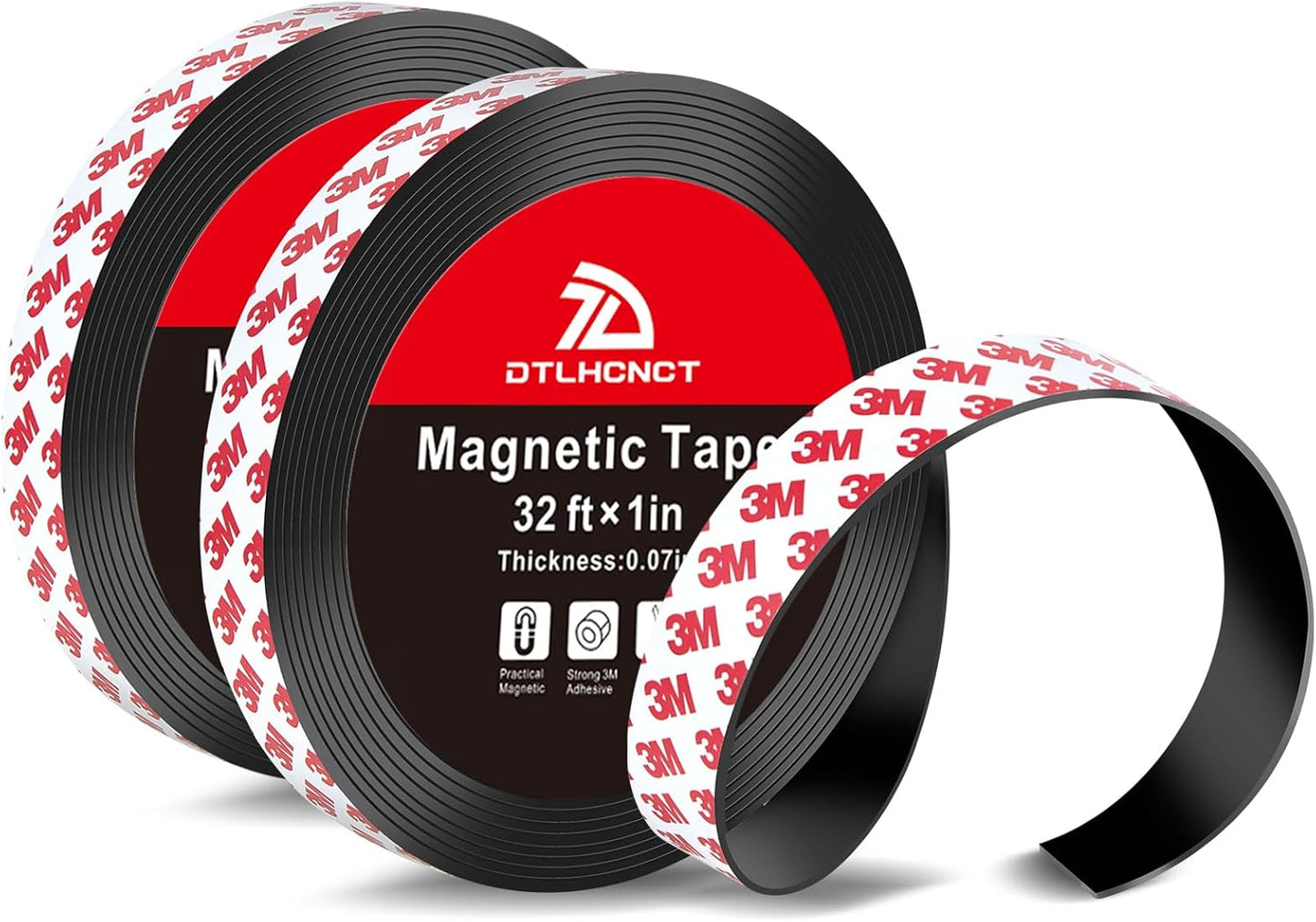 Magnetic Tape - 32 ft x 1 inch Magnet Strip Tape Roll with Strong Adhesive Backing for Kitchen, Office, School Organization, Whiteboards,Fridge(0.07" Thick) 2 Pack