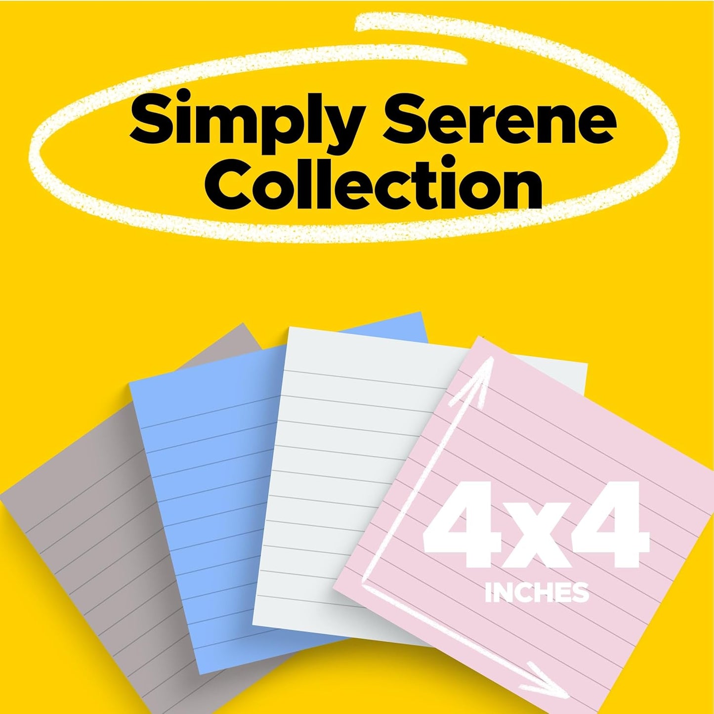 Post-it Super Sticky Notes, 4 Lined Note Pads, 4 x 4 in., 2X The Sticking Power, School Supplies and Office Products, Sticky Notes for Vertical Surfaces, Monitors, Walls and Windows, Simply Serene