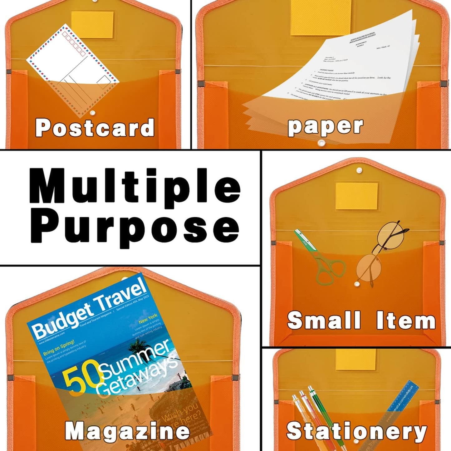 YoeeJob Plastic File Folders Legal Size 2 Pcs, Expandable Document Folder with Snap Button Closure, A4 Expanding File Wallet Envelopes Pouch with Label Pocket, Orange&Red