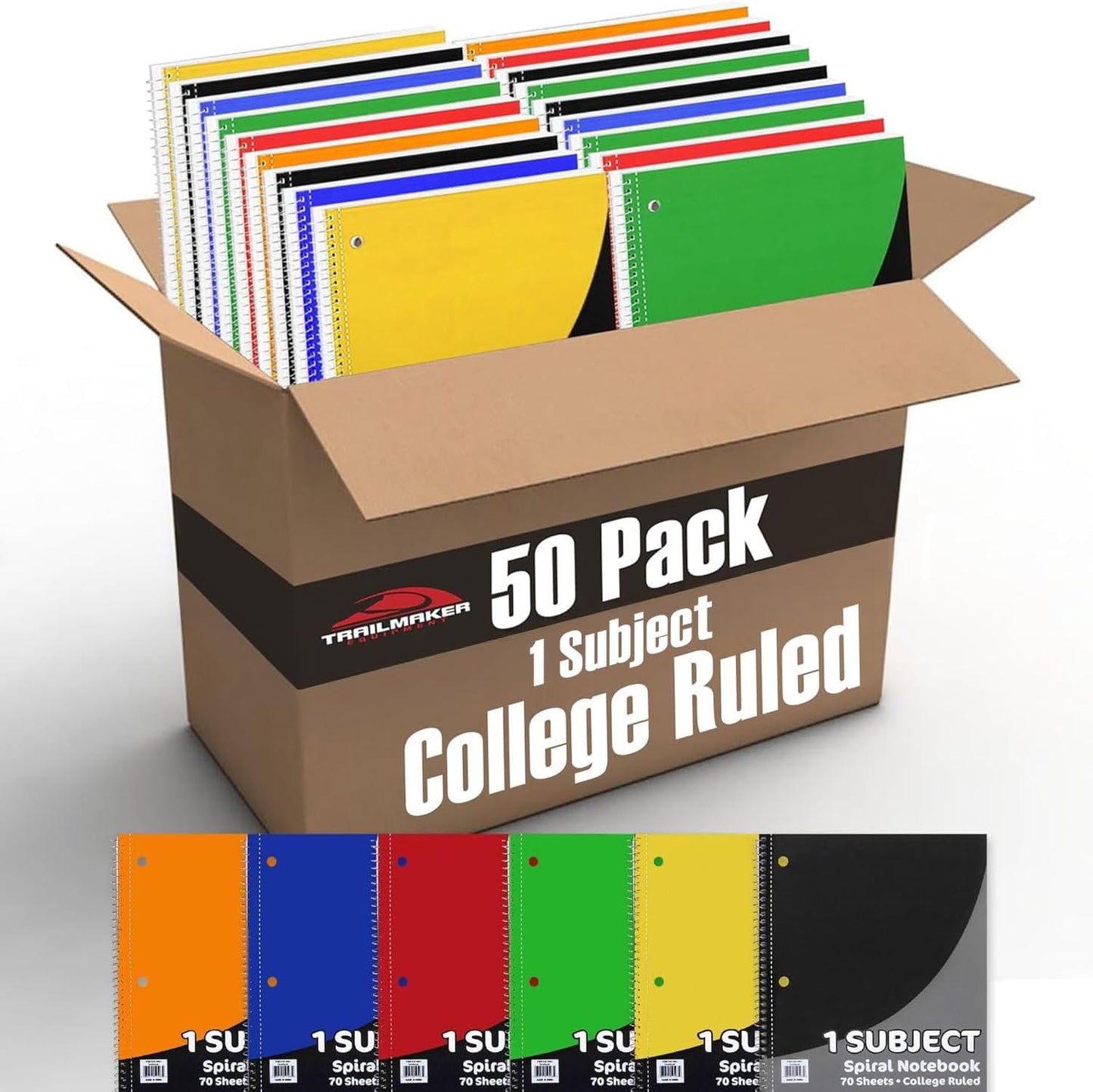 Trail maker Bulk Notebooks 50 Pack - One Subject Notebooks College Ruled Bulk Notebooks for Kids, School, Journaling, Note Taking, Students, or Work