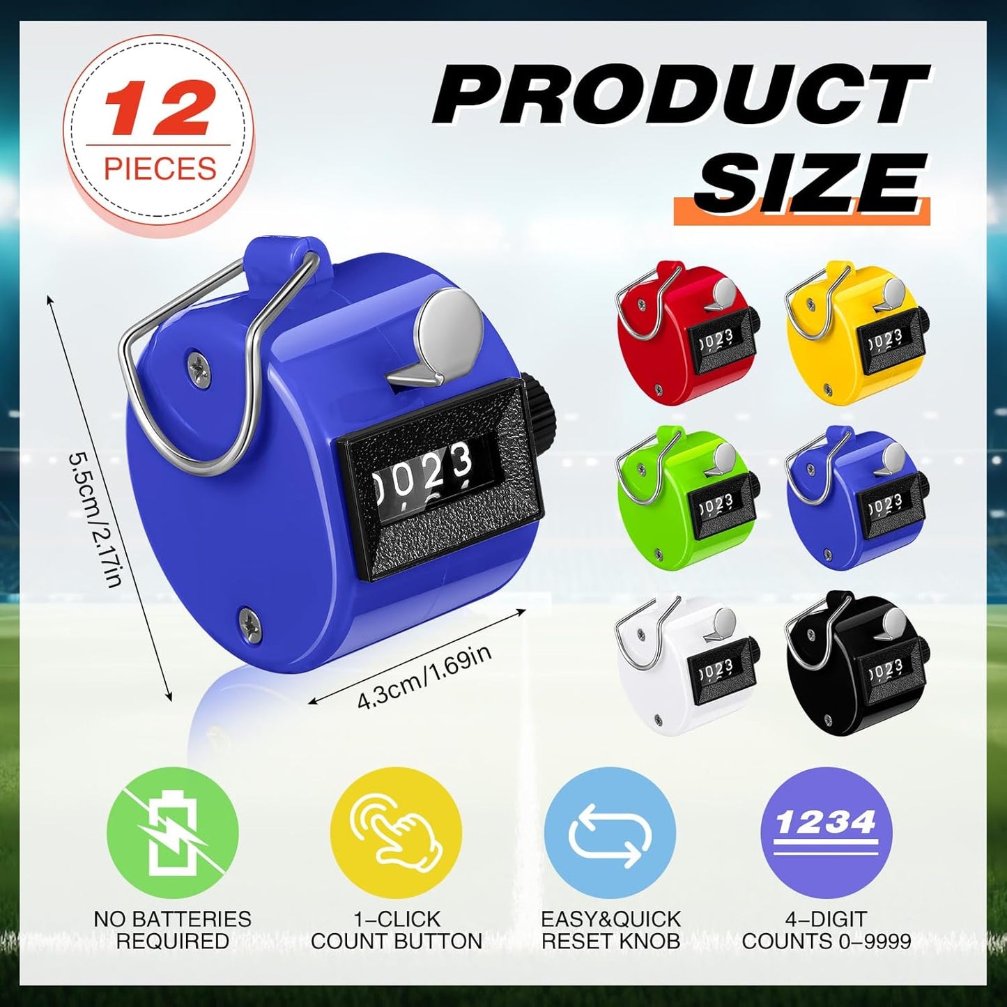 12 Pcs Handheld Tally Counter, 4 Digit Number Clicker Counter, Metal Hand Mechanical Register for Coaching, Knitting, People, Golf and Row