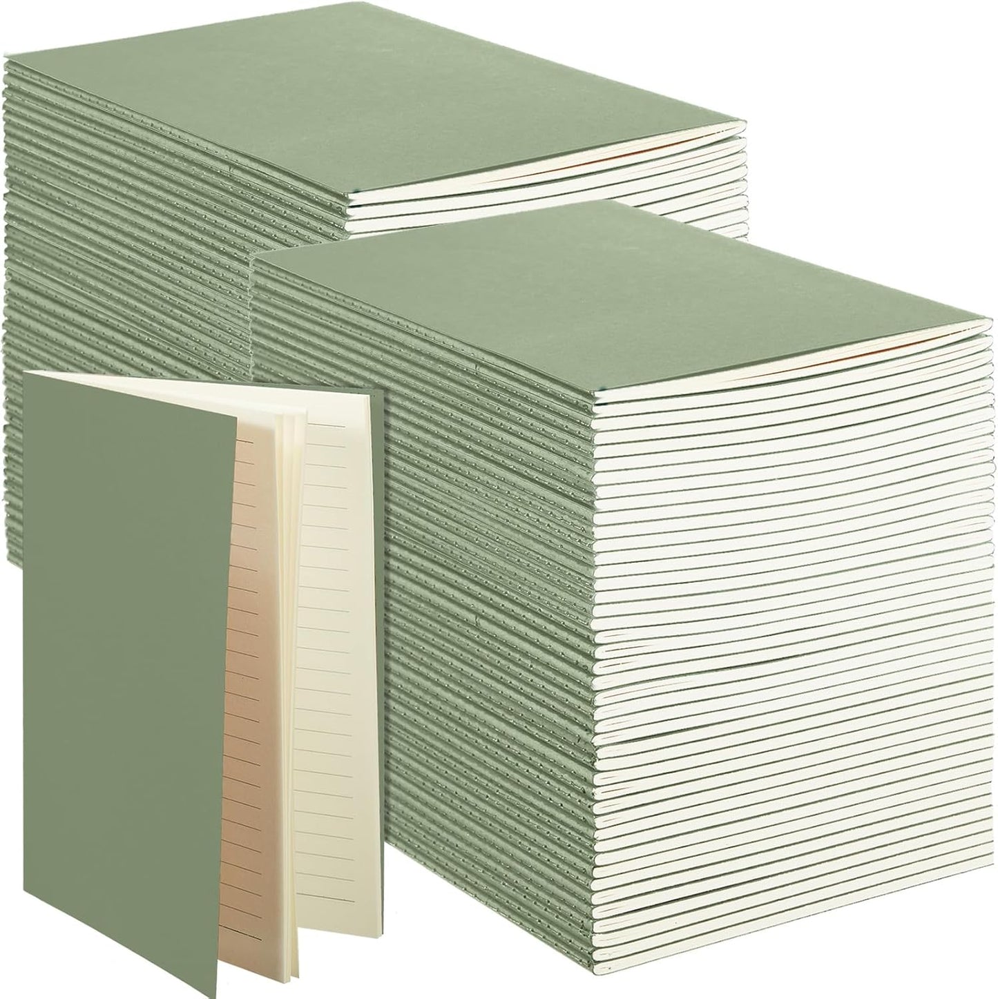 Sepamoon 150 Pack Kraft Notebook Journals 5.82 Inch x 4.13 Inch A6 Softcover Notebooks Bulk for Kids Student Writing Sketch Travel Journal Office Notepad with 48 Pages 24 Sheets, Lined(Light Green)
