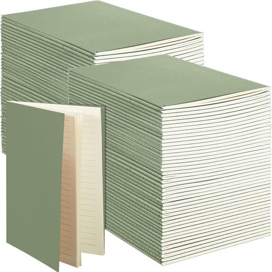 Sepamoon 150 Pack Kraft Notebook Journals 5.82 Inch x 4.13 Inch A6 Softcover Notebooks Bulk for Kids Student Writing Sketch Travel Journal Office Notepad with 48 Pages 24 Sheets, Lined(Light Green)