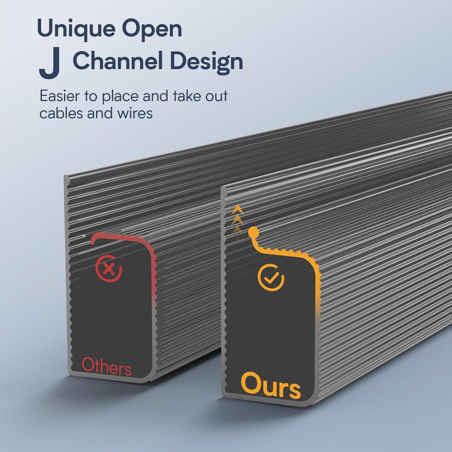 Delamu 62.8in Under Desk Cable Management, Safe & Tidy Cable Management Under Desks for Home & Office, 4 Pack Cord Organizer for Desk, Wire Organizer Kit, Grey