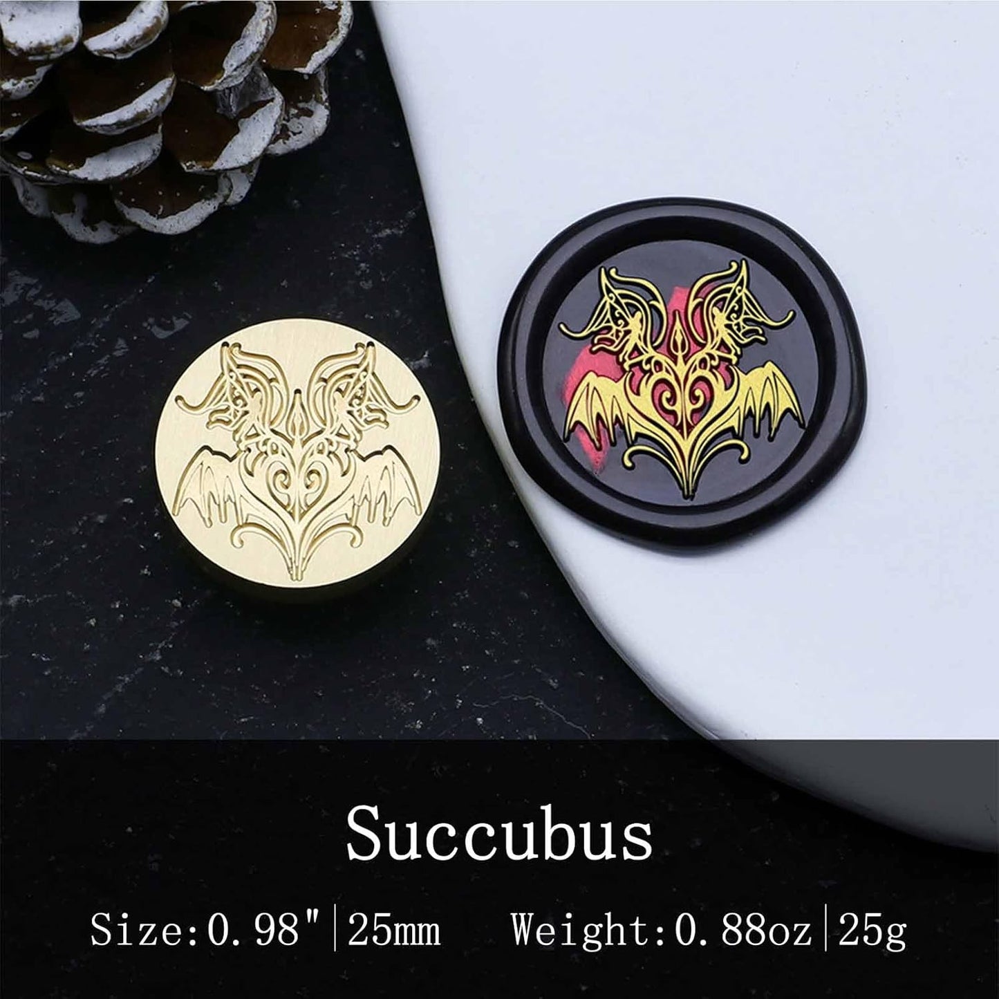 Supernatural Evil Wax Seal Stamp - Brass & Pearwood, Succubus Design, 0.98 inch/25mm, Envelope Sealing, Craft, Invitations, Gifts