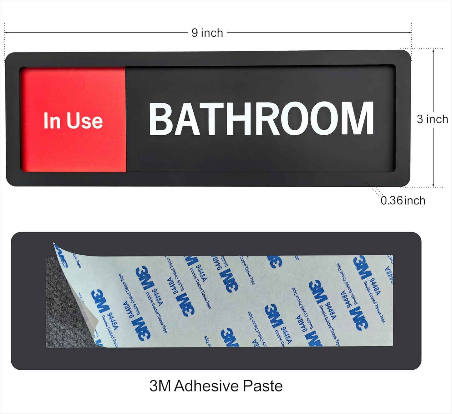 Bathroom Sign – In Use / Available Slide Switch Sign, Premium Durable Acrylic Material, Super Strong Self-Adhesive, Quick Installation, Suitable For Your Home And Business (9×3 Inches, Black) (Bathroom)