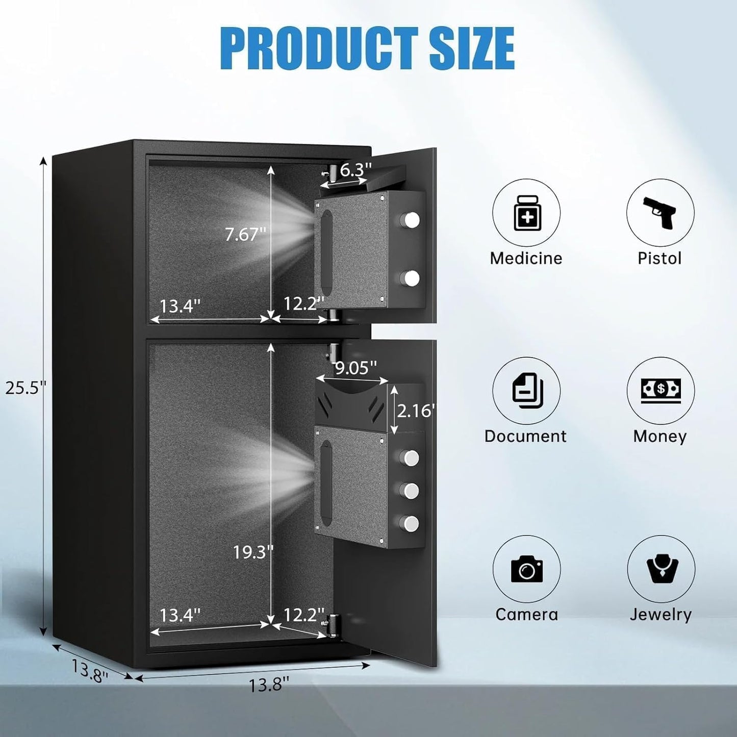 6.0 Cu ft Large Safe Box Fireproof Waterproof, Money Safe With Mute Function and LED Light, Digital Keypad Home Safes with Deposit Slot & Dual Alarm System,Security Box for Money Valuables