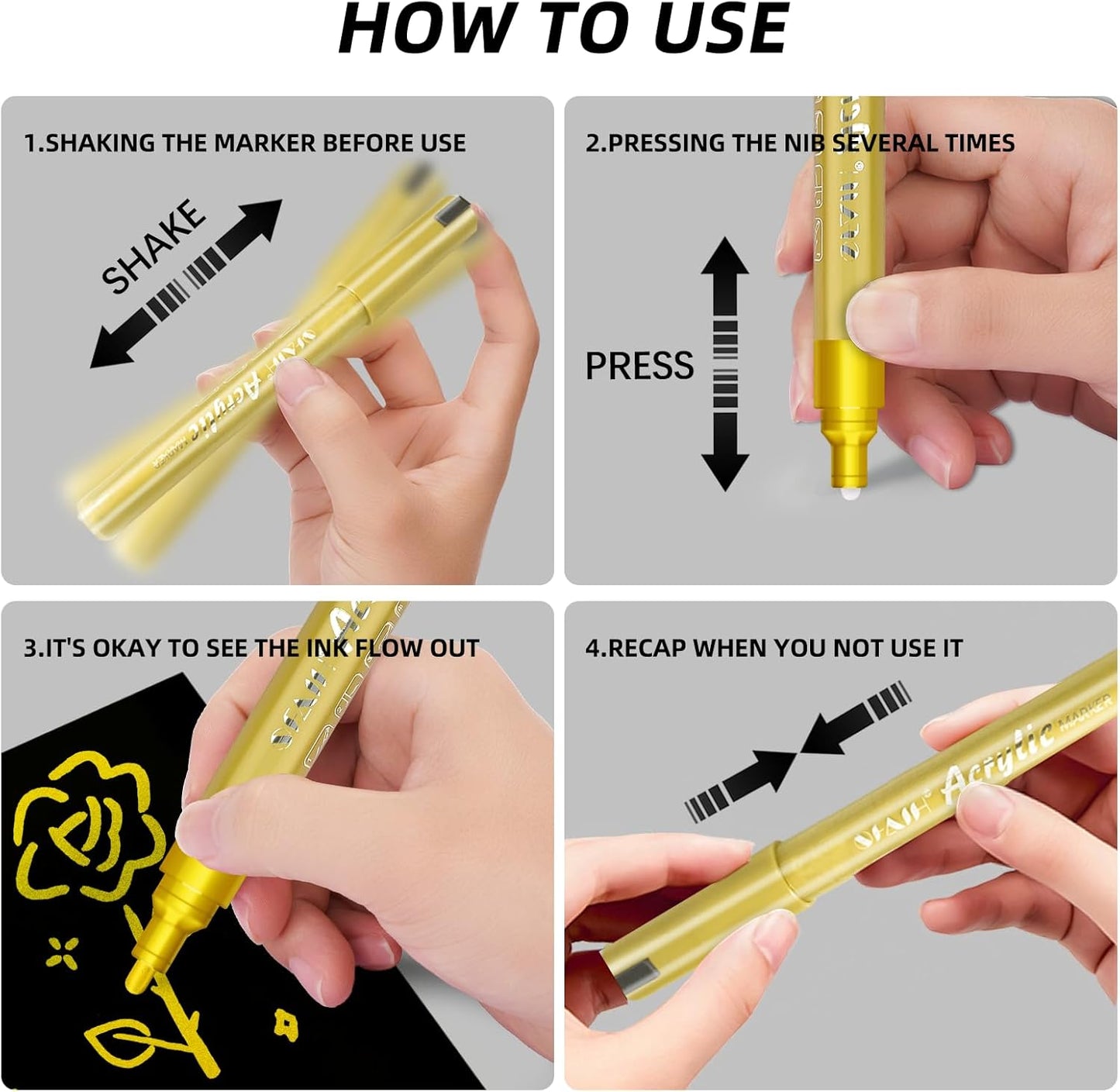 SFAIH Gold & Silver Acrylic Paint Markers - 8 Pack 2-3MM Medium Tip & 0.7MM Extra Fine Paint Pens for Rock Painting, Wood, Metal, Fabric, Plastic, Canvas, Glass, Ceramic, Diy Crafts