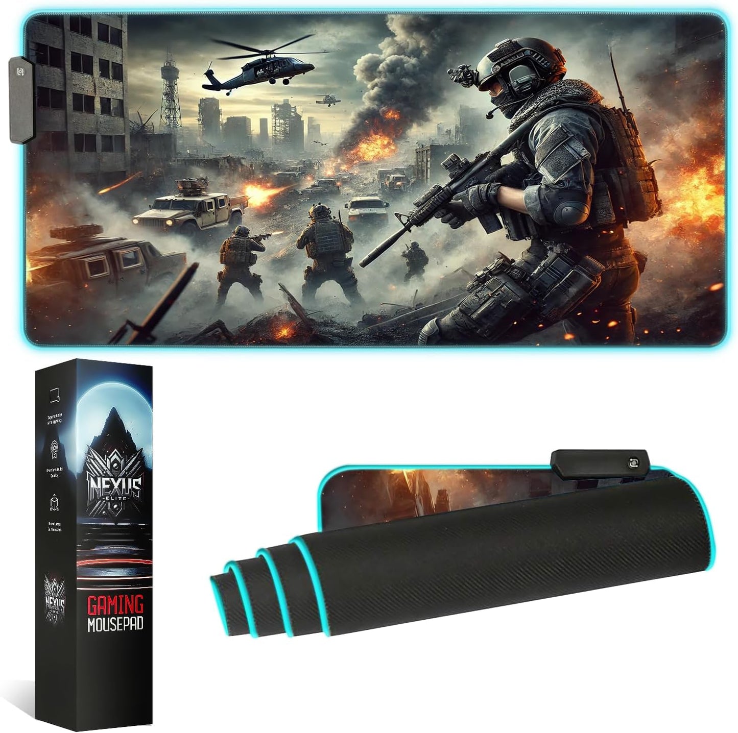 Gaming Mouse Pad - Desk Mat Gaming Mouse Pad , Medium Extra Large Extended Big Long Huge XL XXL and XXXL RGB LED Light Mousepad For a Computer , PC Mats Mousepads Urban Warfare