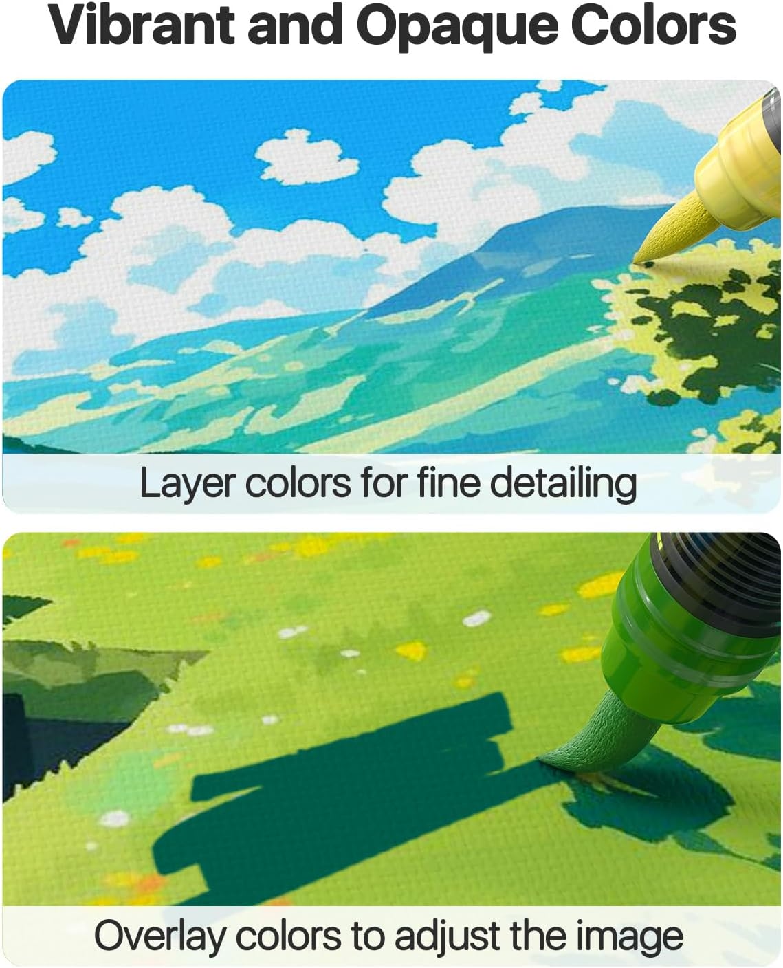 JusArt Acrylic Paint Markers Brush Tip 18 Colors for School Art, Water-Based No-Bleed Markers with Automatic Ink Control, Waterproof Acrylic Paint Pens for Rock, Egg, Wood, Fabric, Glass, DIY Crafts