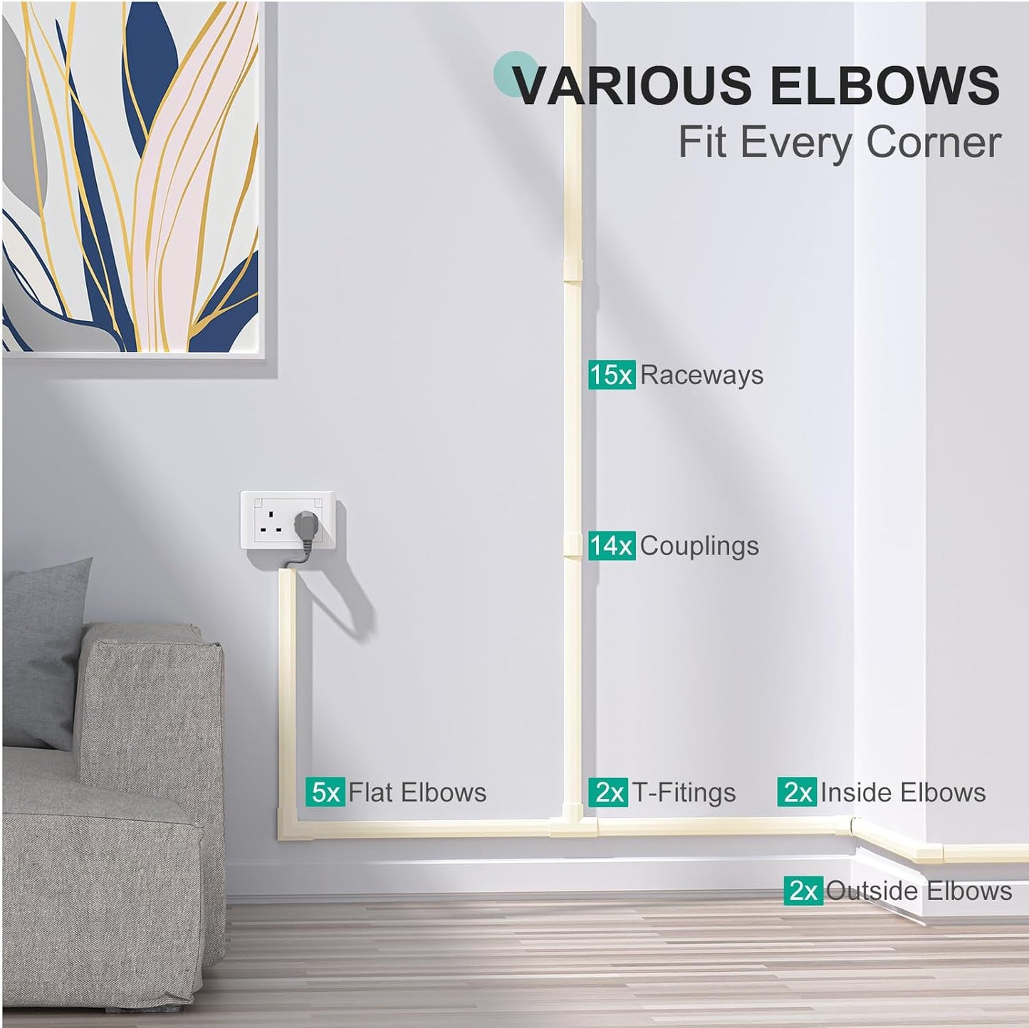 Delamu Cord Covers for 3-4 Wires on Wall, 254in Cable Hider Cord Hider, Large Wire Hider Wire Covers for Cords on Wall, Beige TV Cord Hider for Wall Mounted TV, 15x L16.9 W1.18 H0.6in, Beige