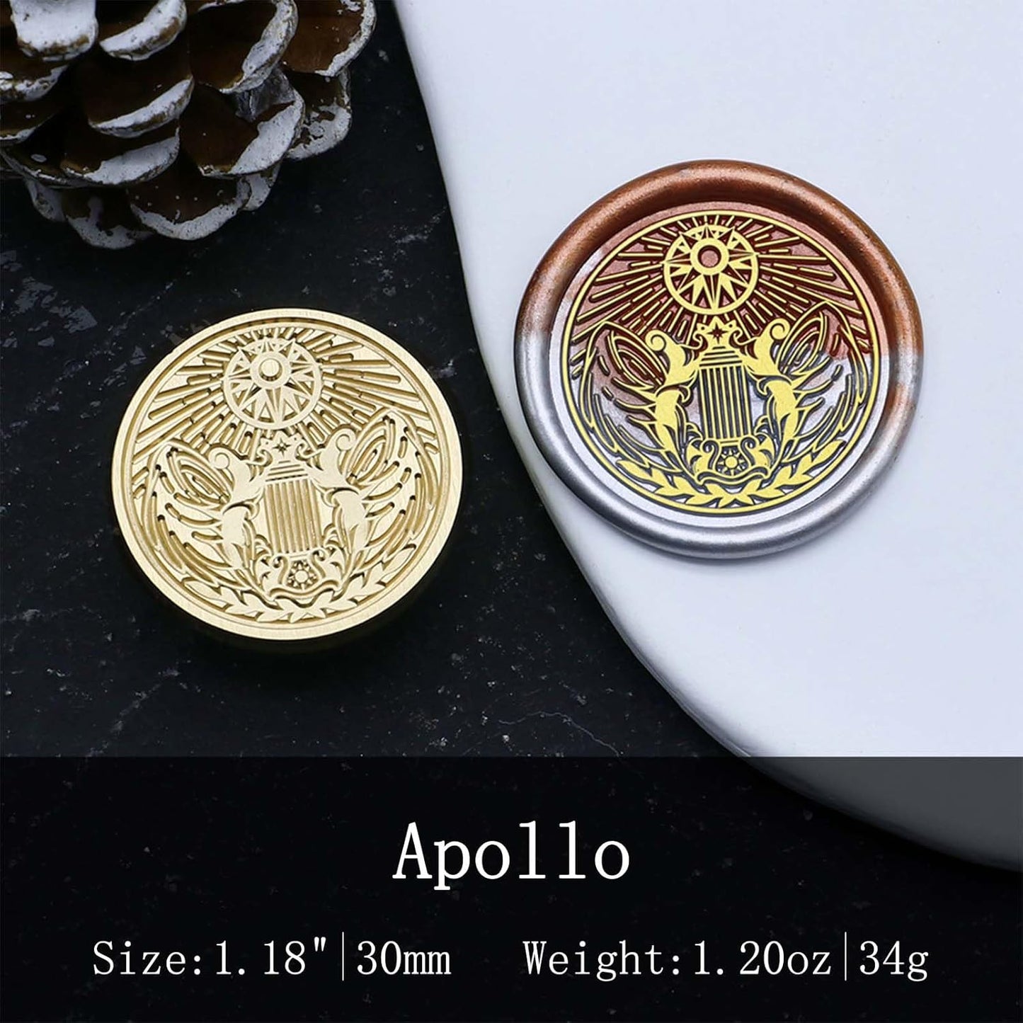 Lyra Wax Seal Stamp - Ancient Greek Sun God Sealed Stamp,1.18 Inch/30mm Apollo Brass Sealing Stamp for Envelopes,Letters,Handicraft DIY and Scrapbooks