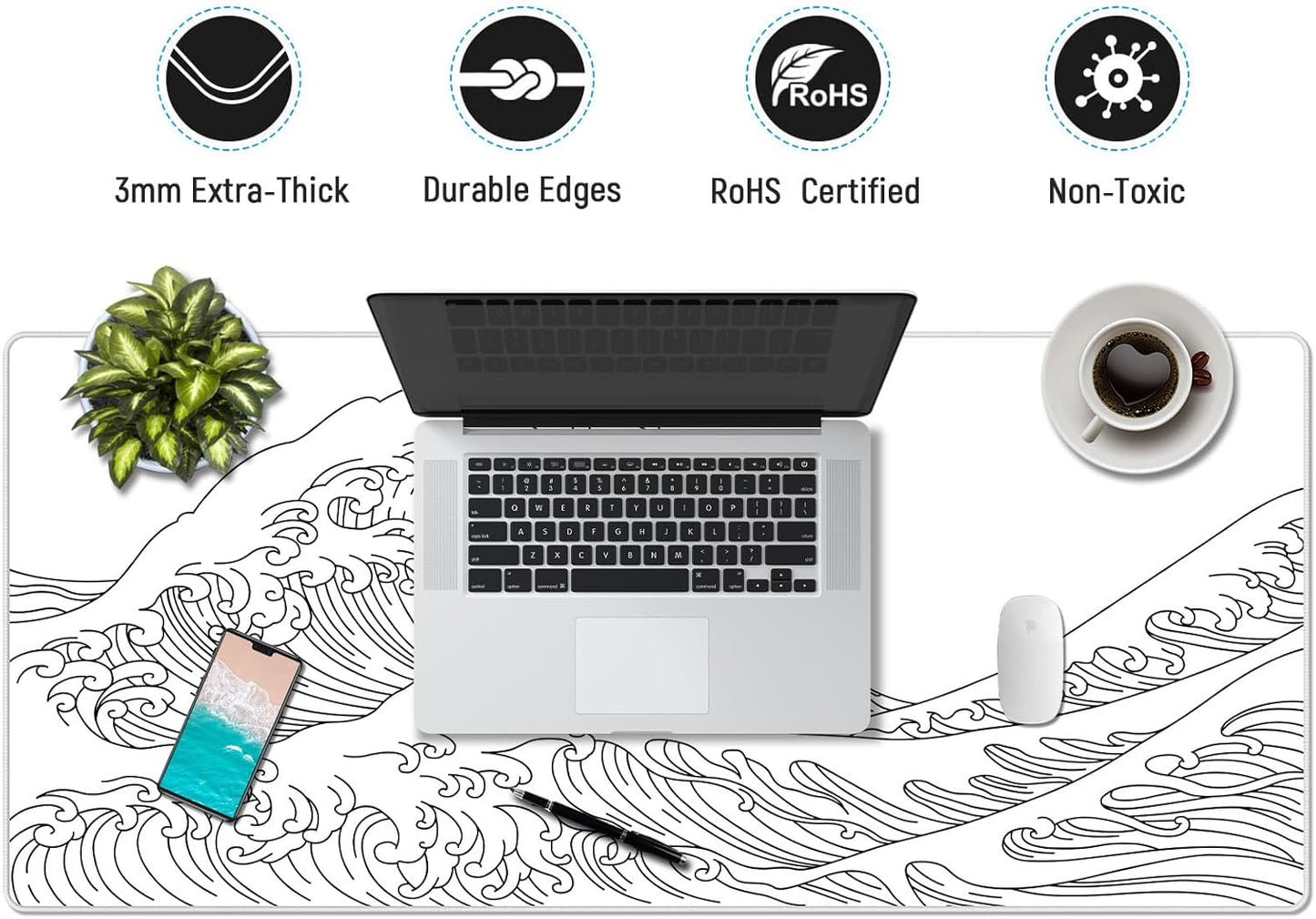 JIALONG Gaming Mouse Pad, Large Mousepad with Non-Slip Rubber Base, Smooth Cloth Surface Desk Keyboard Mat for Computer, PC, Laptop, Desktop 35.4 x 15.7 Inches, White