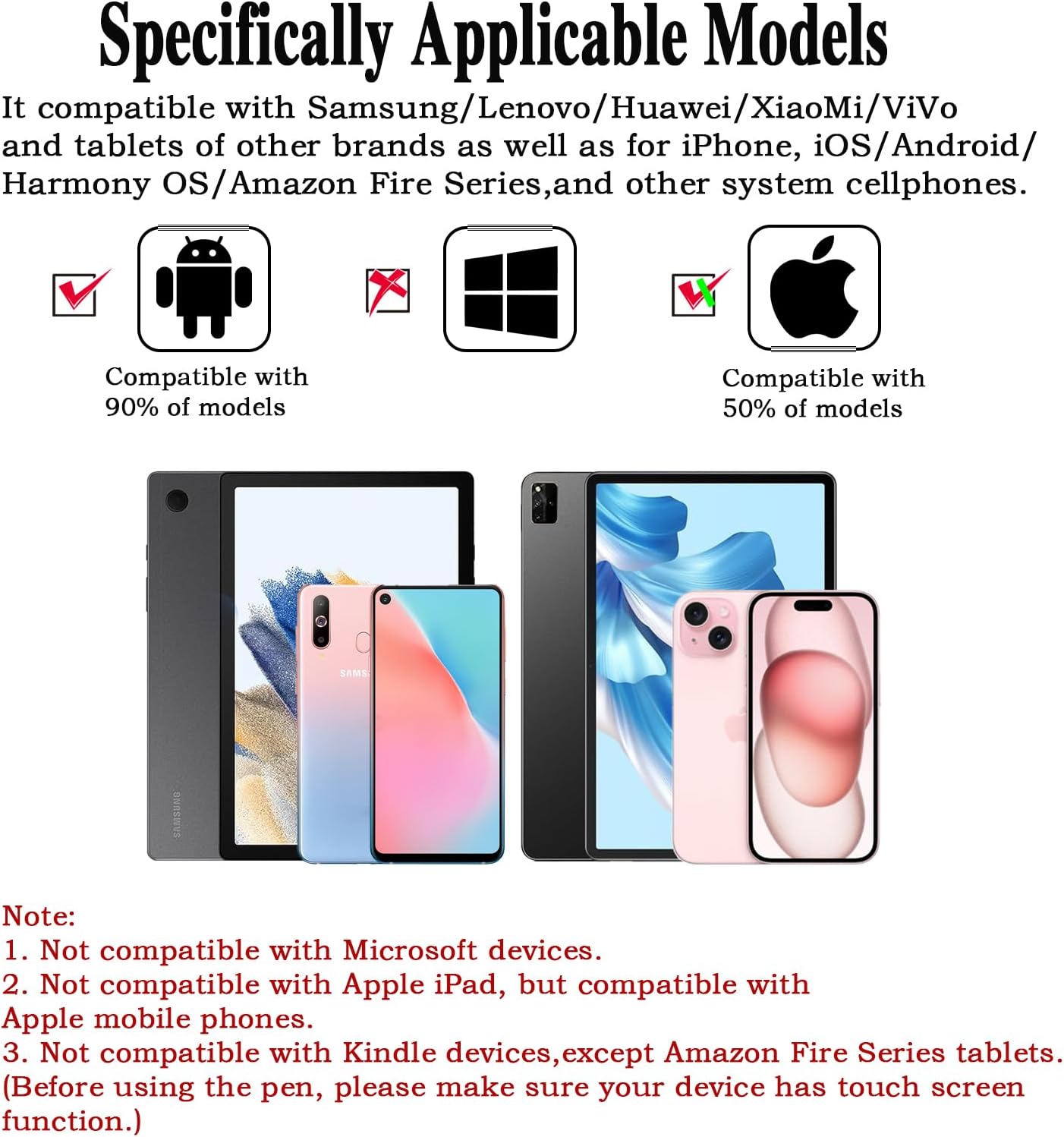 Stylus Pen for Android and iOS Touch Screen Pen,Tablet Pencil with 4 Pom Tip,Magnetic Phone Stylus Compatible with Samsung/Huawei/Lenovo/Mi/Vivo and Other Android Smartphone and Tablet Devices - Pink