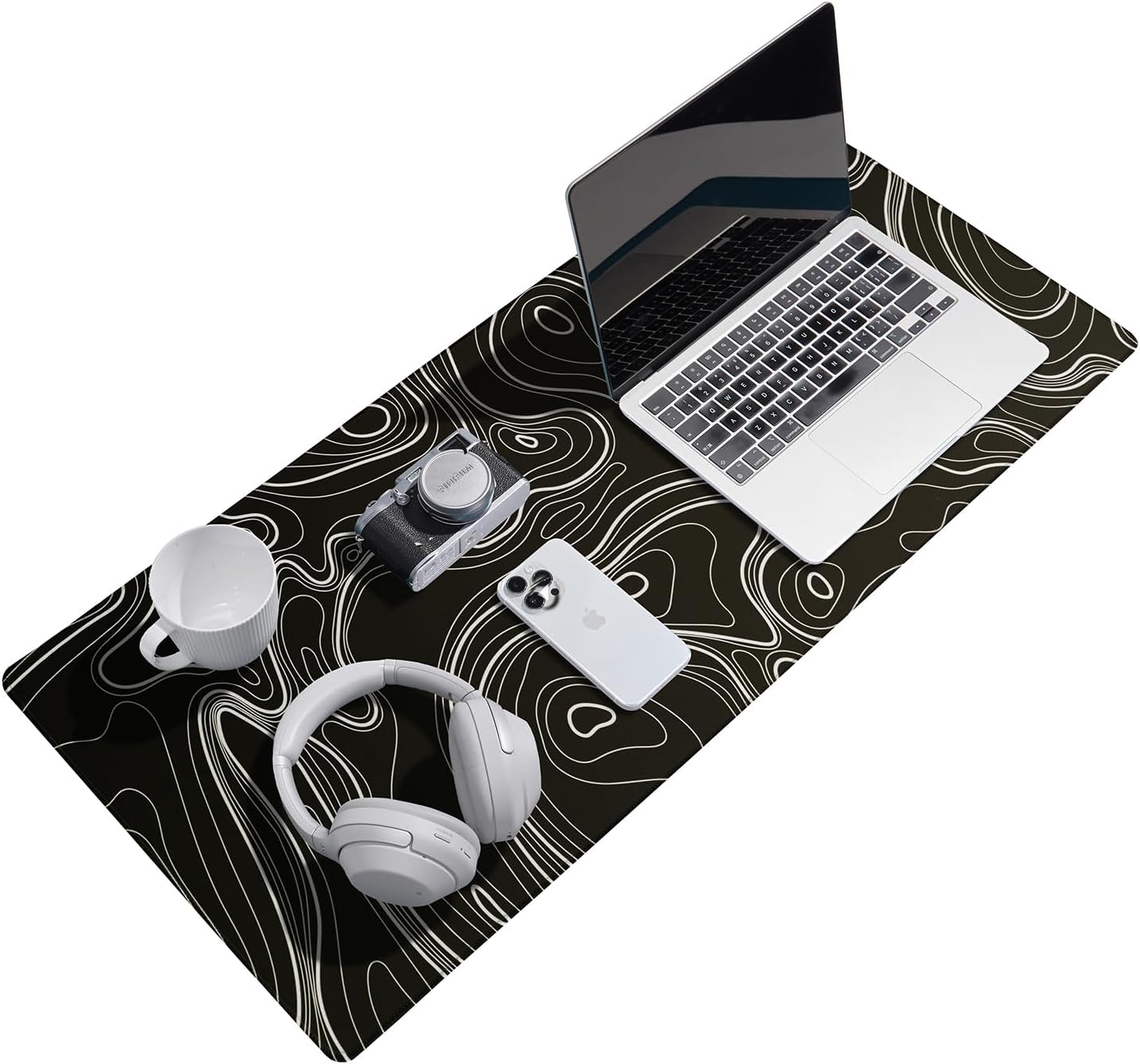 Waterproof Large Gaming Mouse Pad with Durable Stitched Edges, Non-Slip Rubber Base, Smooth Surface Mouse Mat Desk Pad for Home Office Gaming, 31.5"x11.8"x0.12", Black Topographic Map