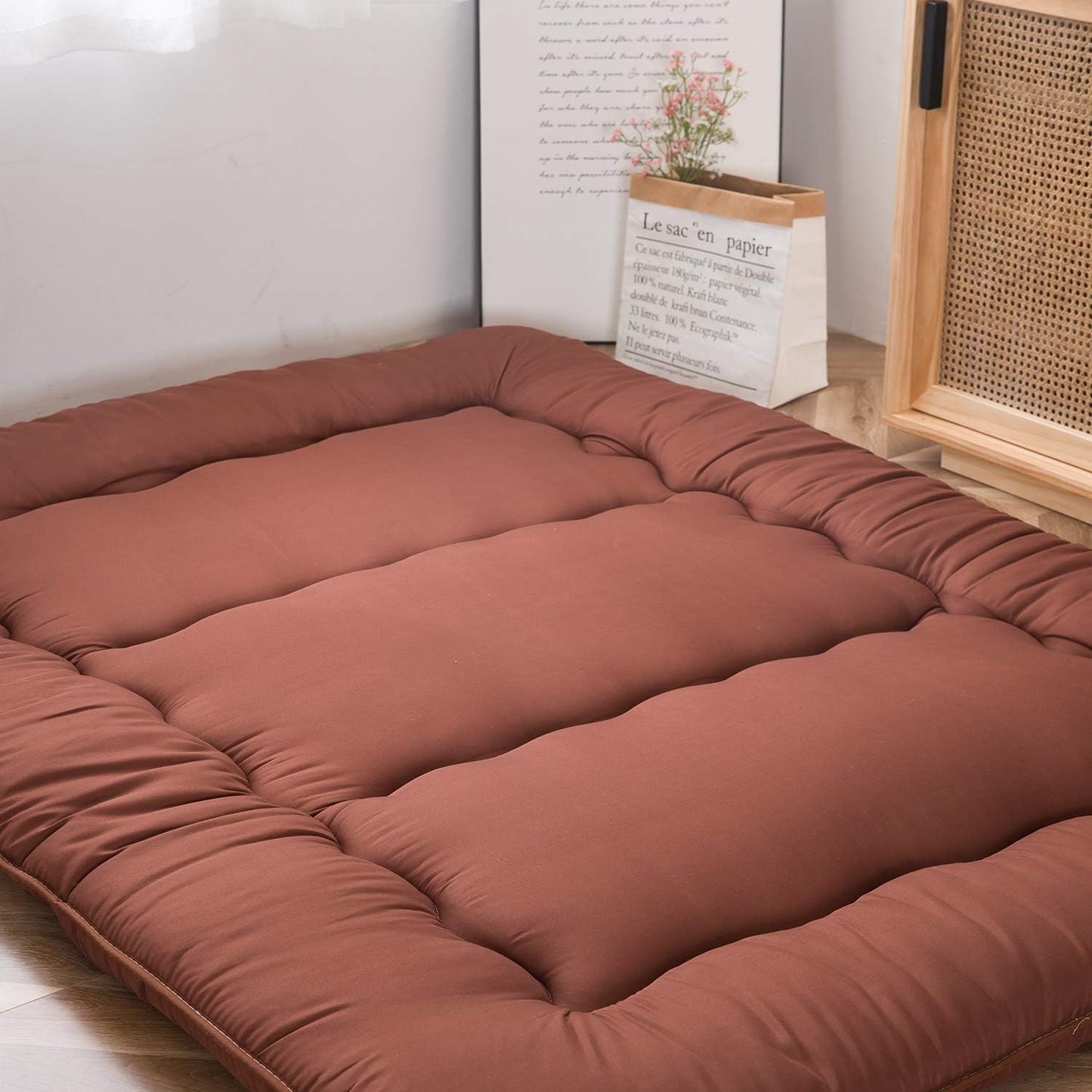 Japanese Shiki Futon Mattress Floor Mattress Thicken Tatami Mat Sleeping Pad Roll Up Mattress Floor Lounger Bed Rolling Up Couch Bed Mattress Pad for Guest Room, Coffee, King