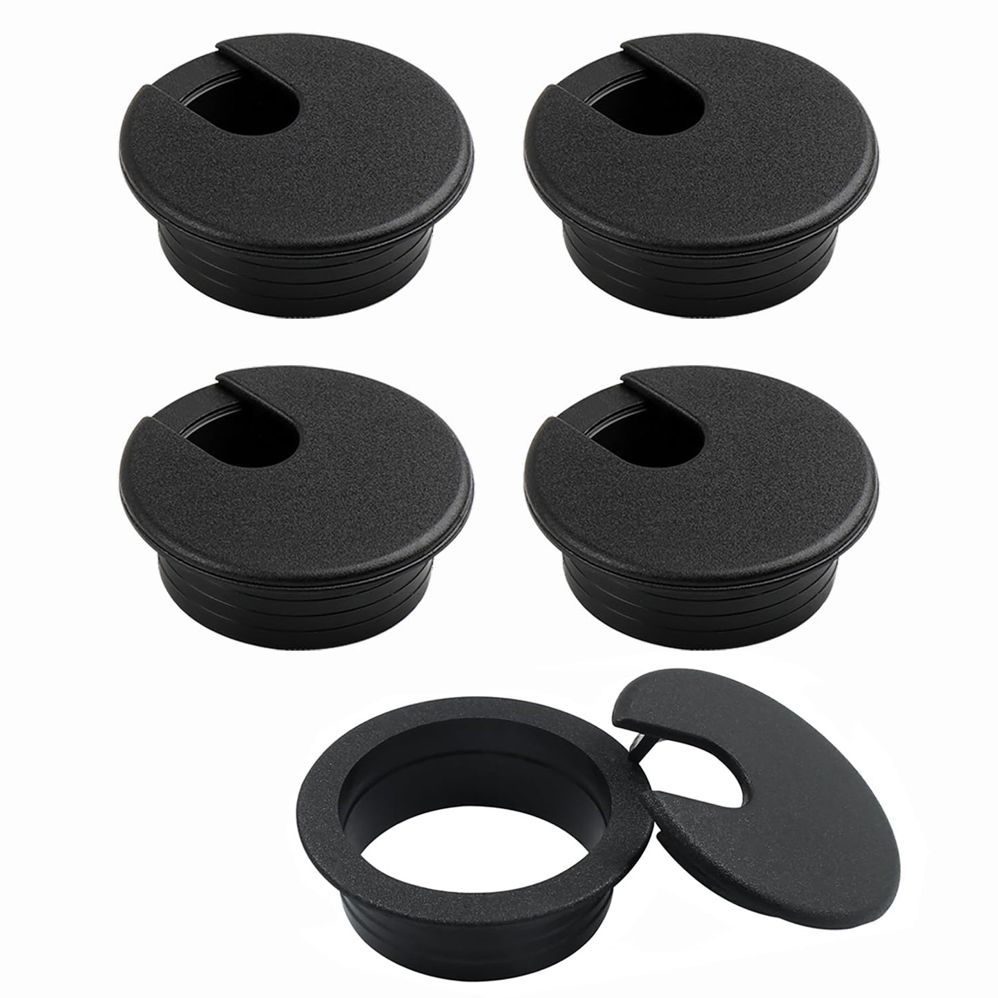 Desk Grommet 2 Inch 4 Pack Sturdy ABS Plastic Desk Hole Cover for Cables Detachable Desk Hole Grommet for Organizing Home & Office Table Cables - Black