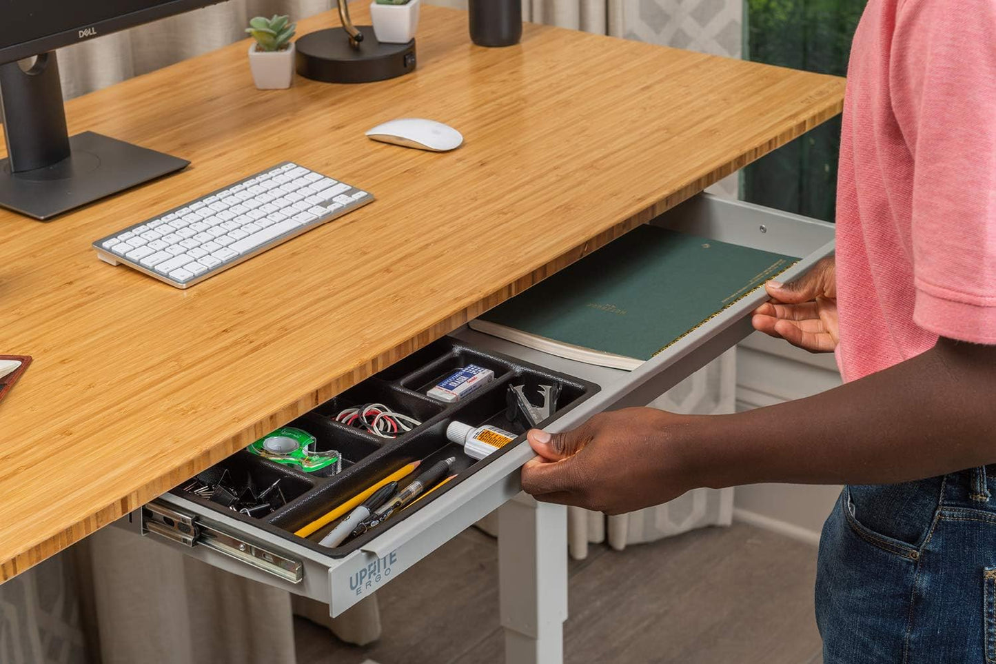 Perfect Posture Under Desk Storage Drawer with Lock — Slim Pen & Pencil Drawer for Regular & Sit-Stand Standing Desks, Gray (33” x 9.5”)